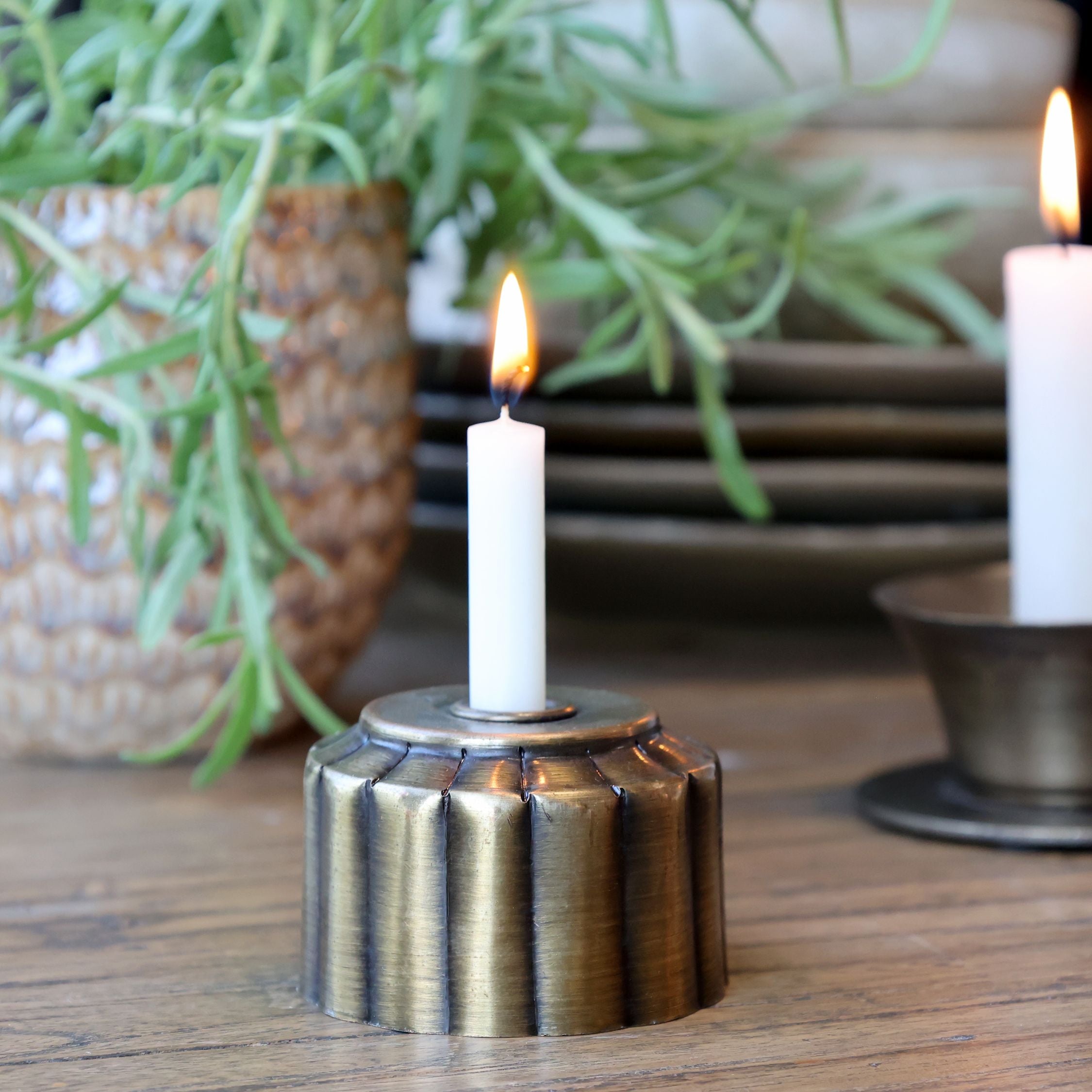 Kerzenständer aus Eisen, antik messing, für Spitzkerzen
