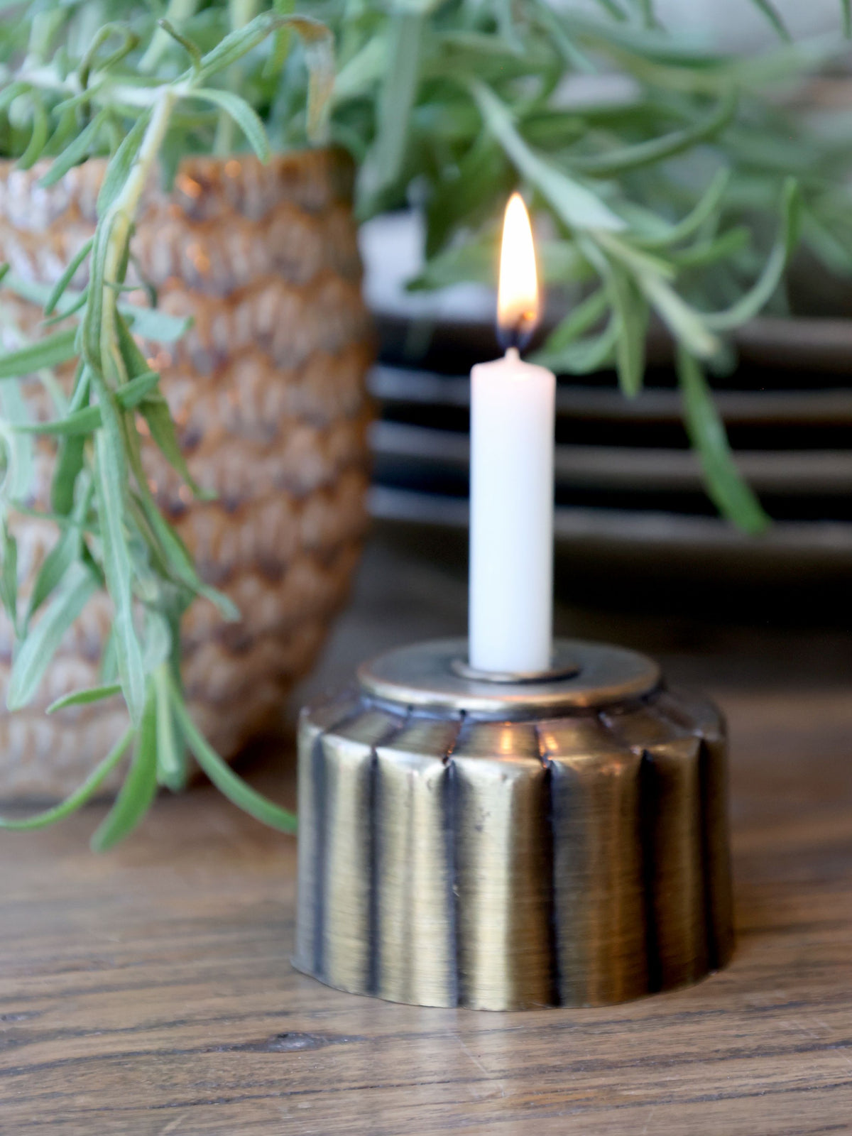 Kerzenständer aus Eisen, antik messing, für Spitzkerzen