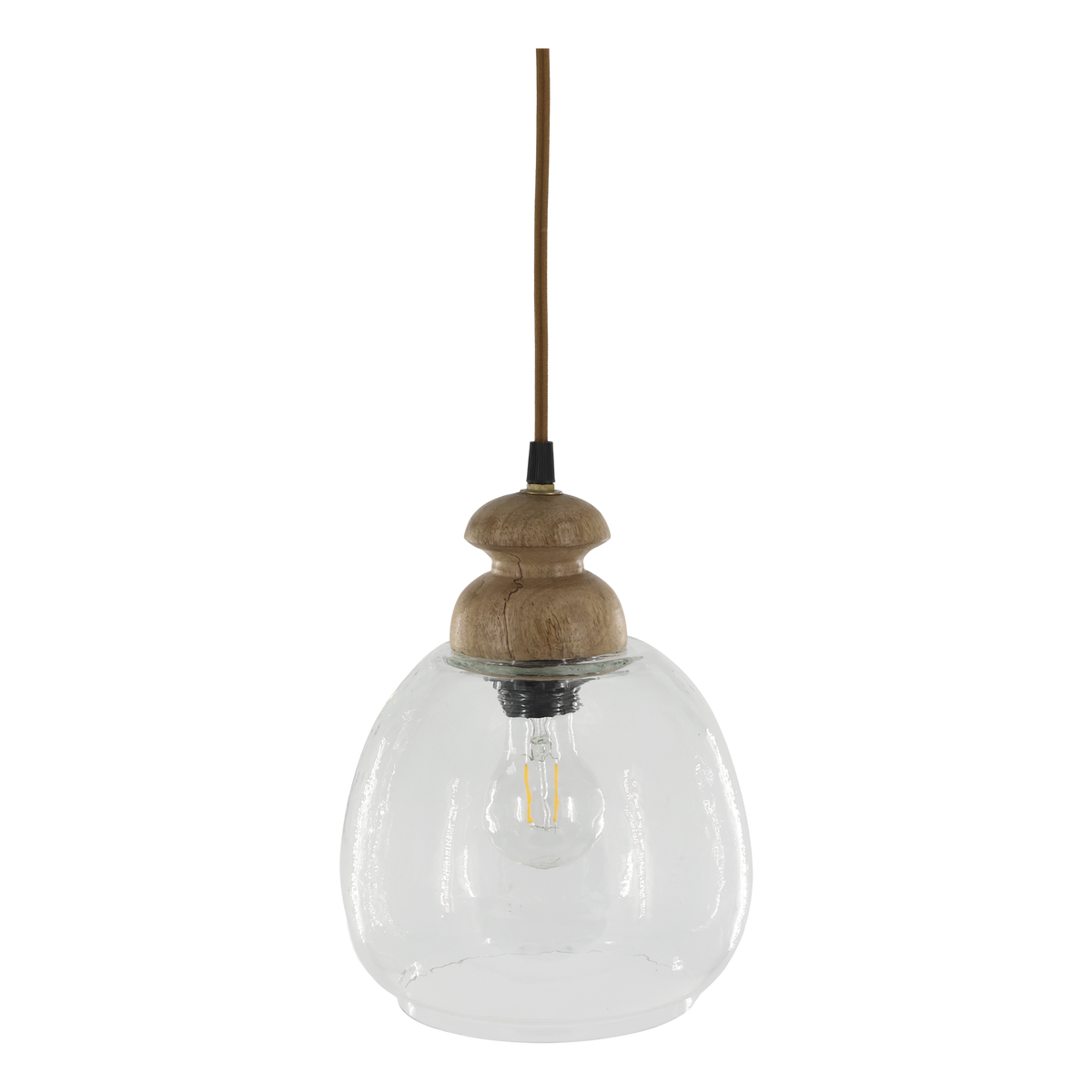 Lampe mit Holzzierhülse aus Glas und Mangoholz, 25 cm hoch
