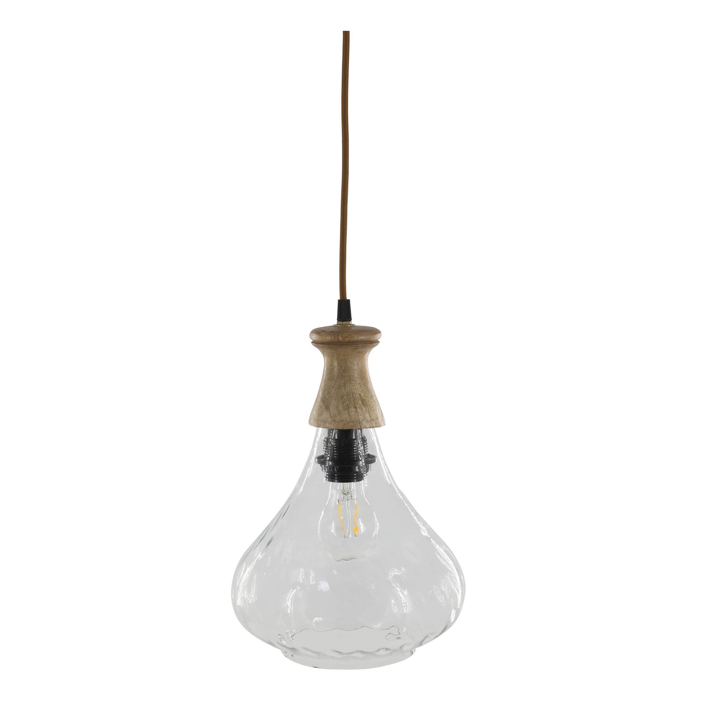 Lampe mit Holzzierhülse aus Glas und Mangoholz, 31 cm hoch