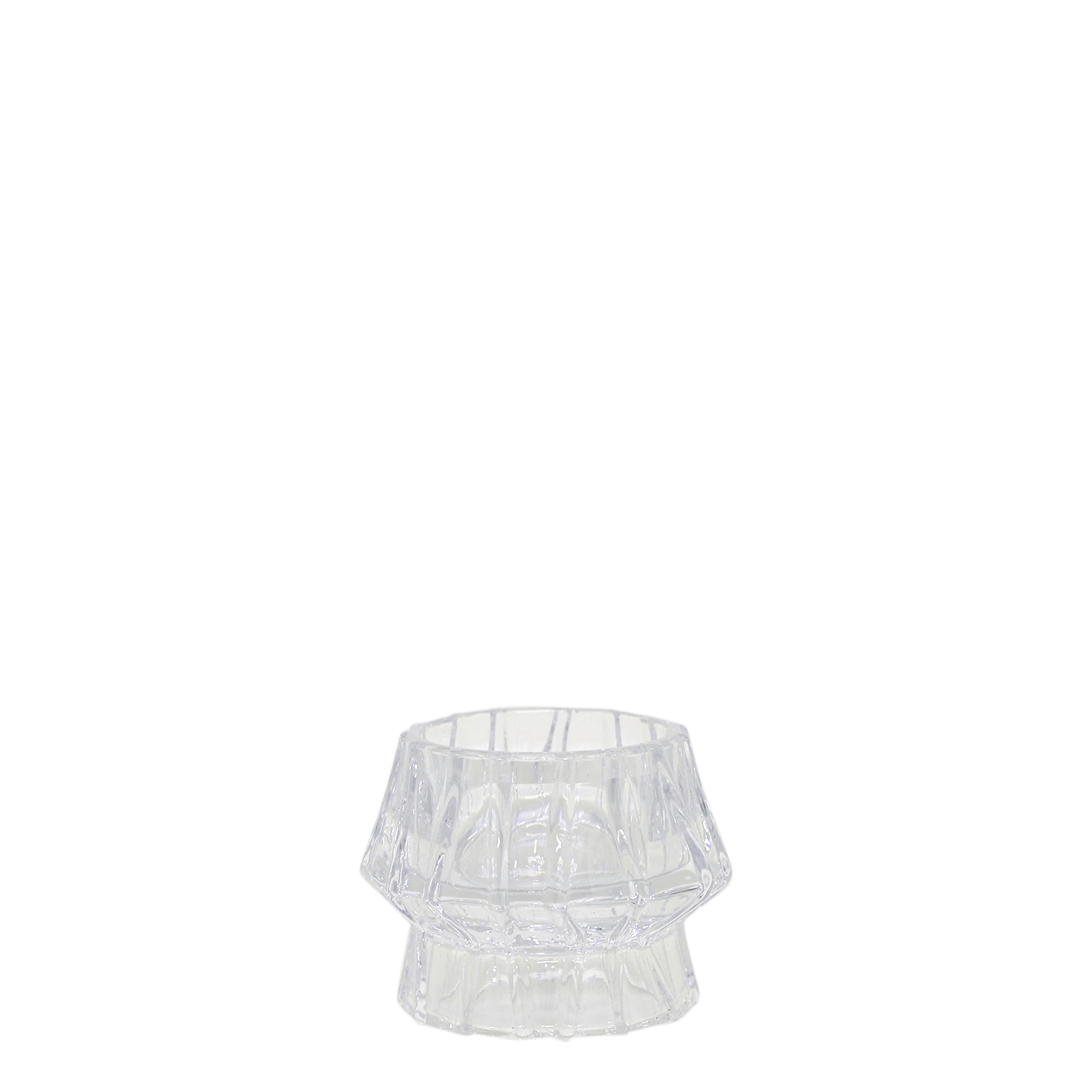 Teelichthalter aus Glas mit Rillen, 5 cm hoch