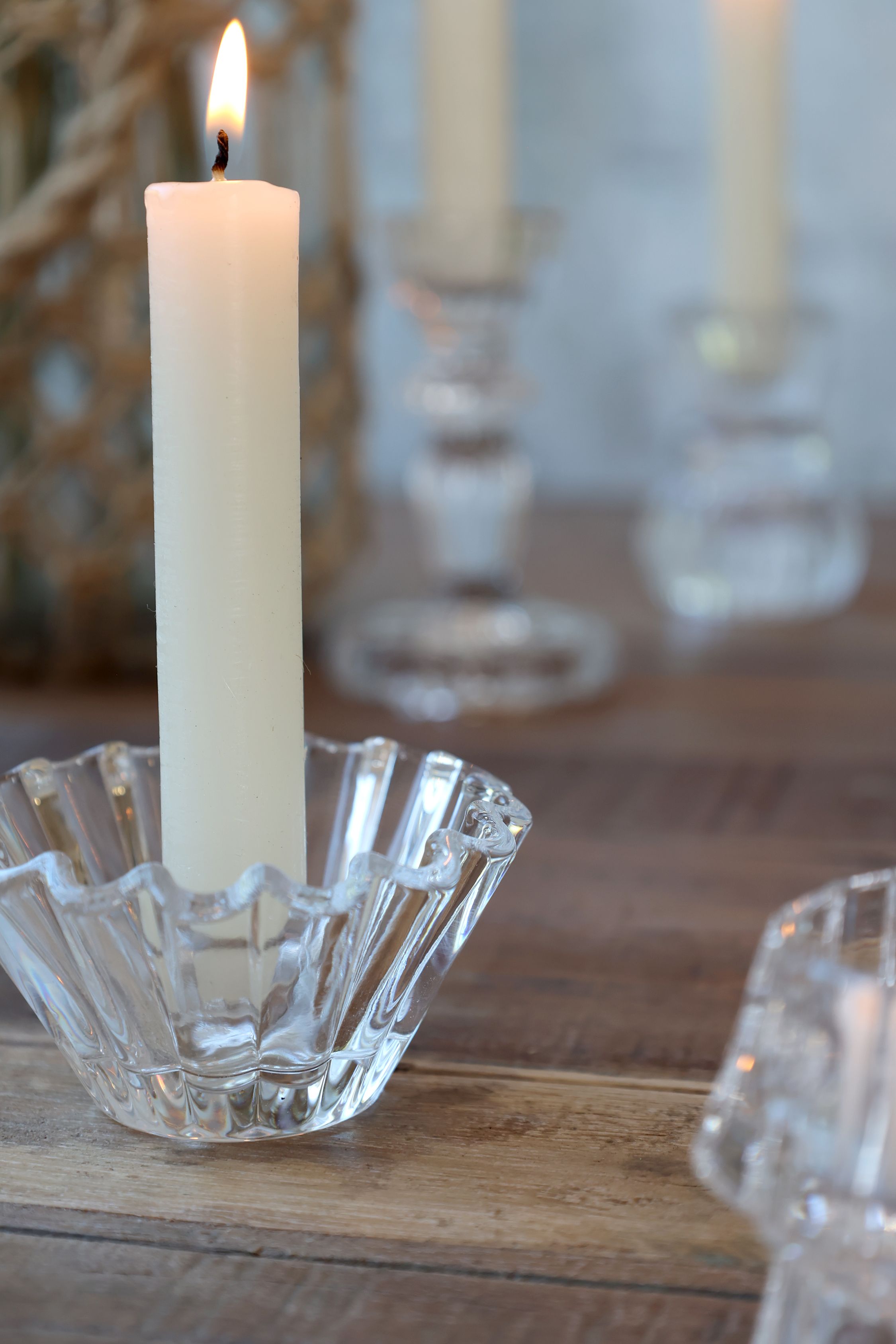 Glas Kerzenständer mit Rillen, 4,5 cm hoch, für Stabkerzen