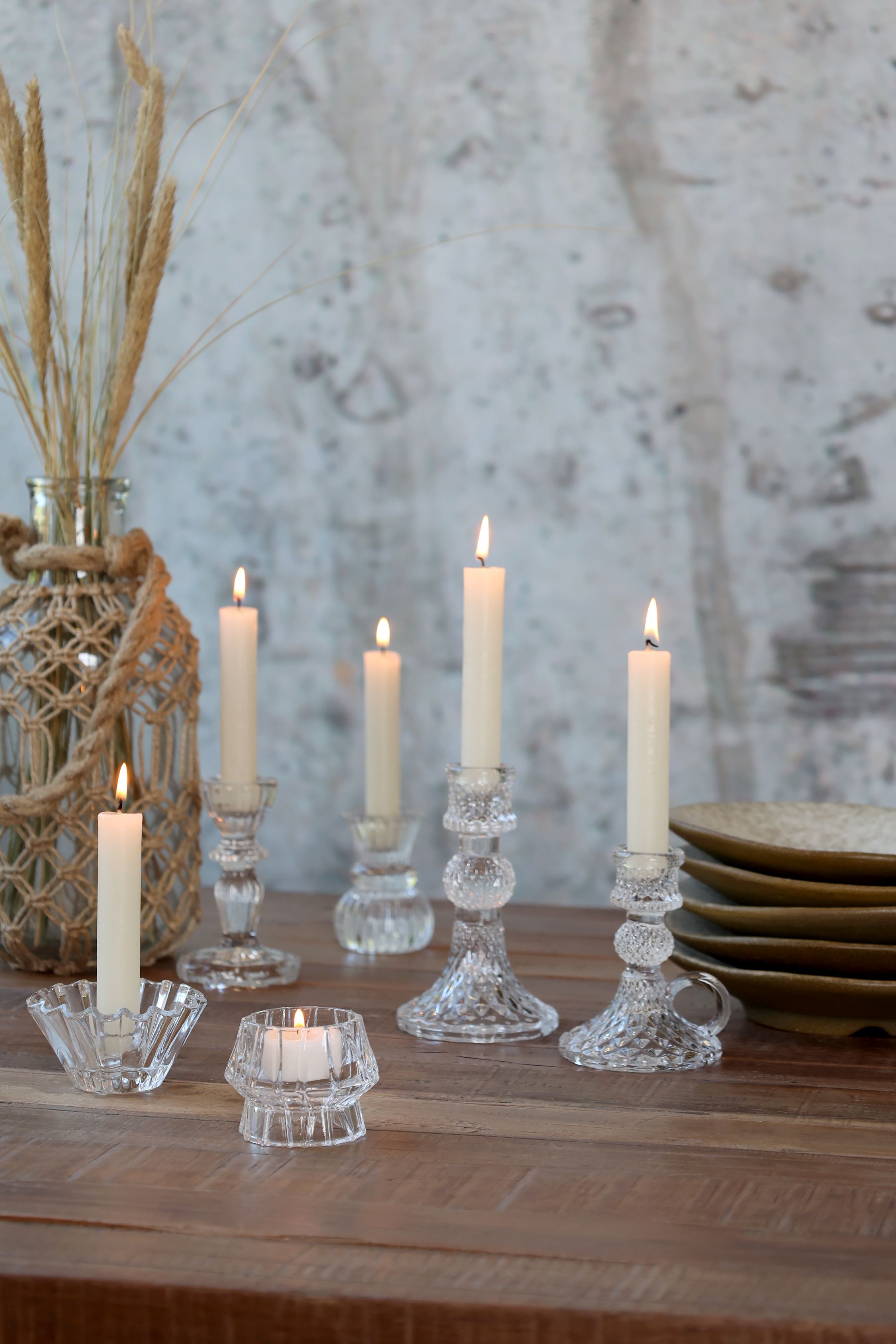 Glas Kerzenständer mit Rillen, 4,5 cm hoch, für Stabkerzen