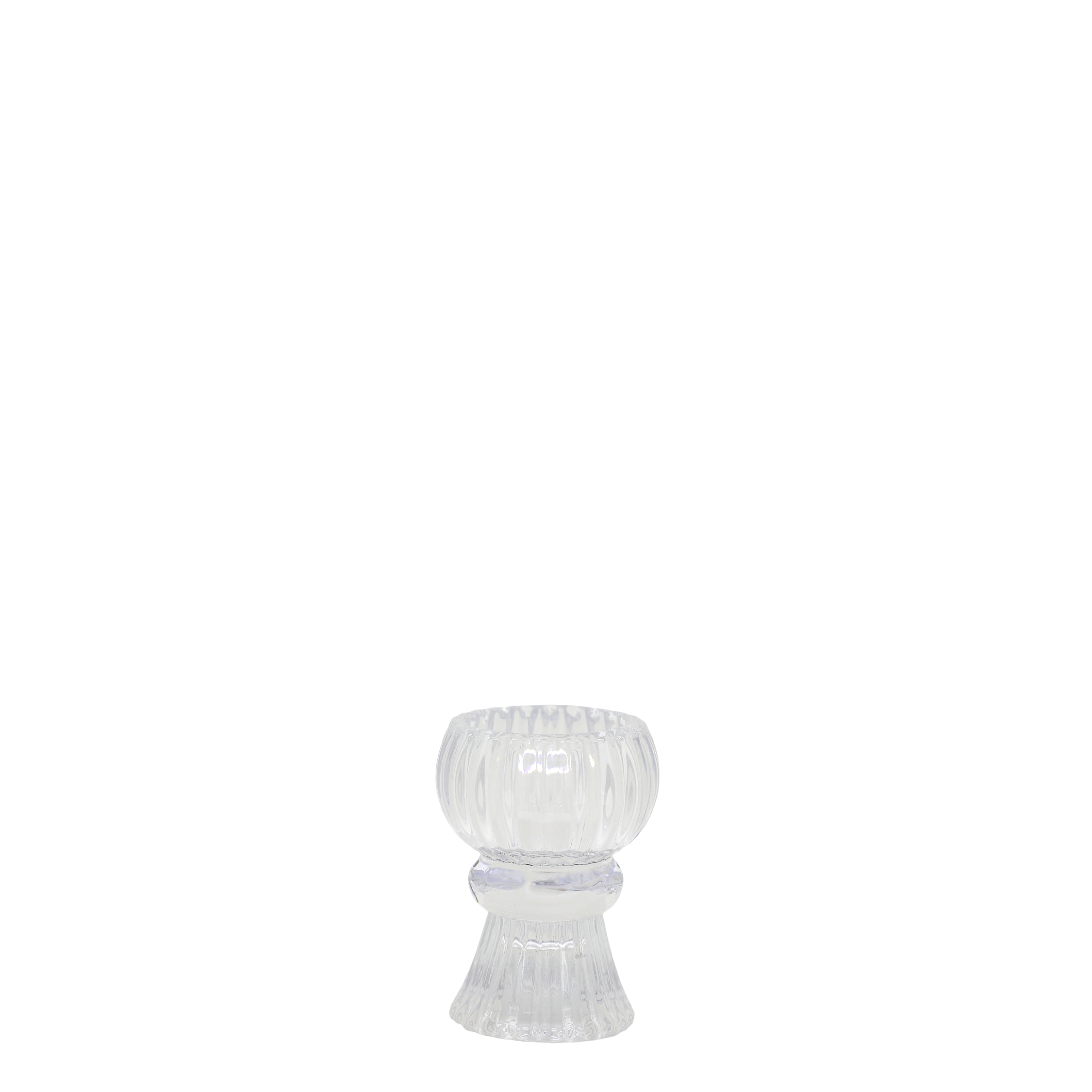 Kerzenständer aus Glas mit Rillen, 8,5 cm hoch