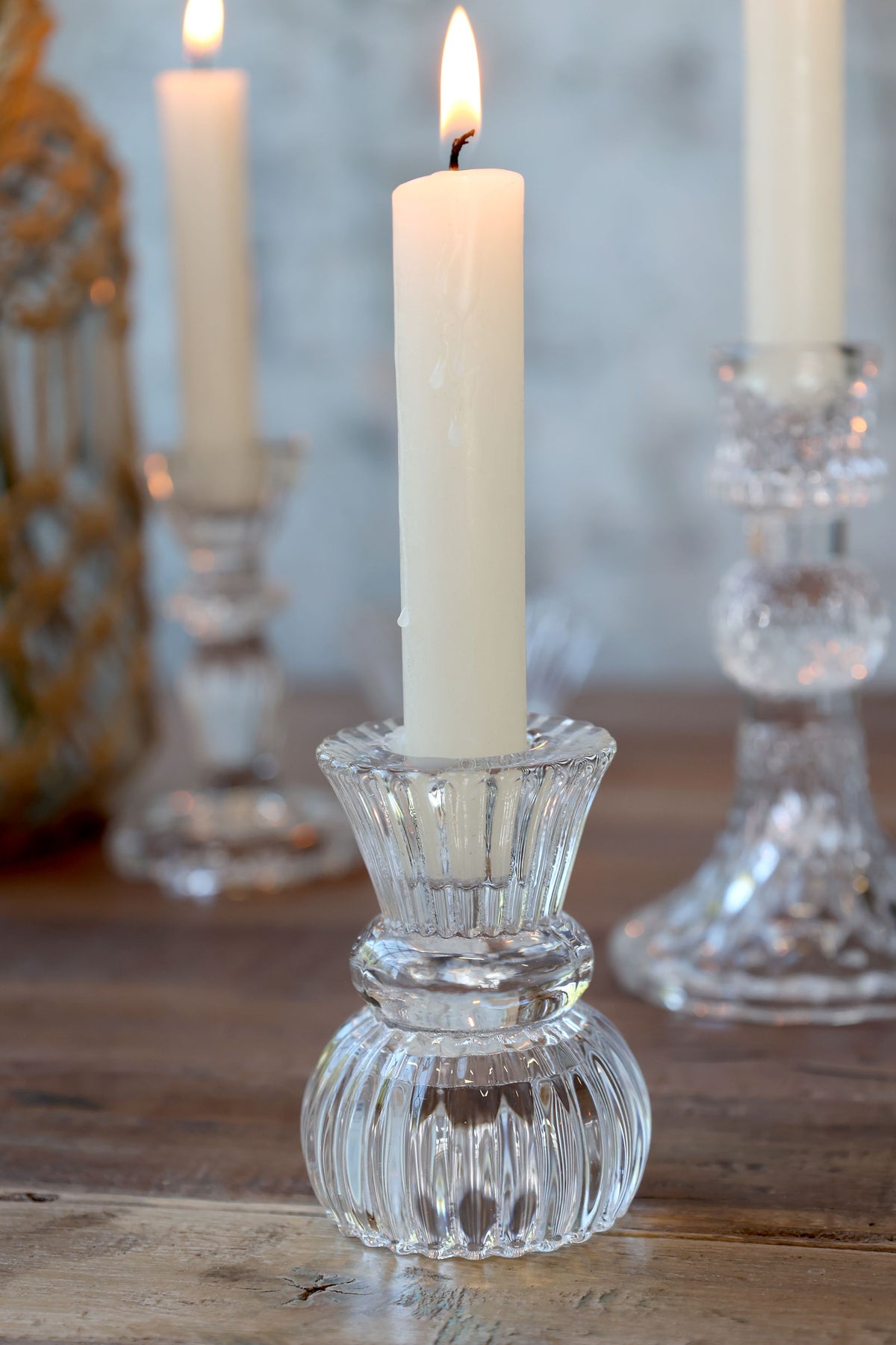 Kerzenständer aus Glas mit Rillen, 8,5 cm hoch