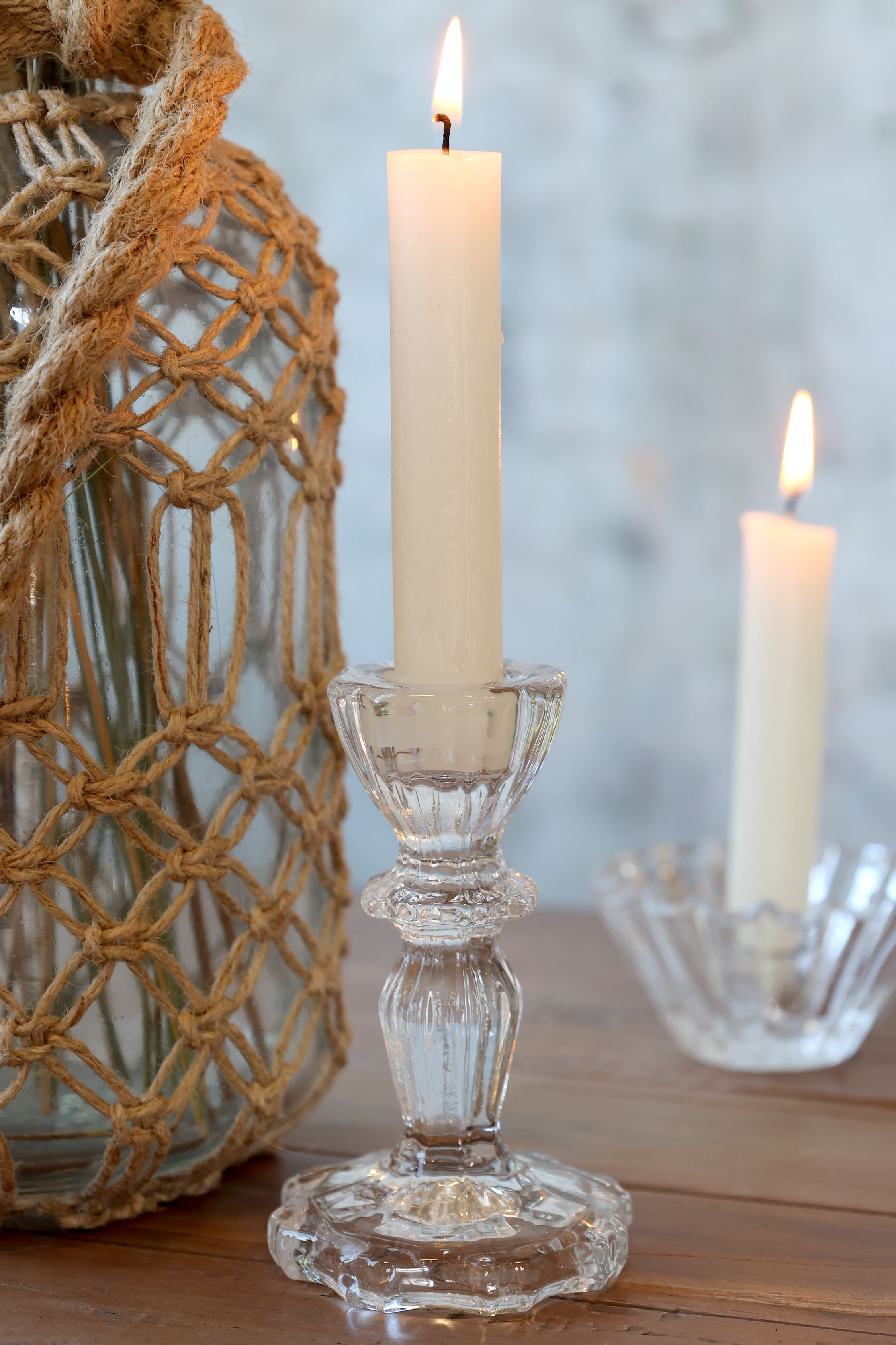 Kerzenständer aus Glas mit Rillen, 11 cm hoch