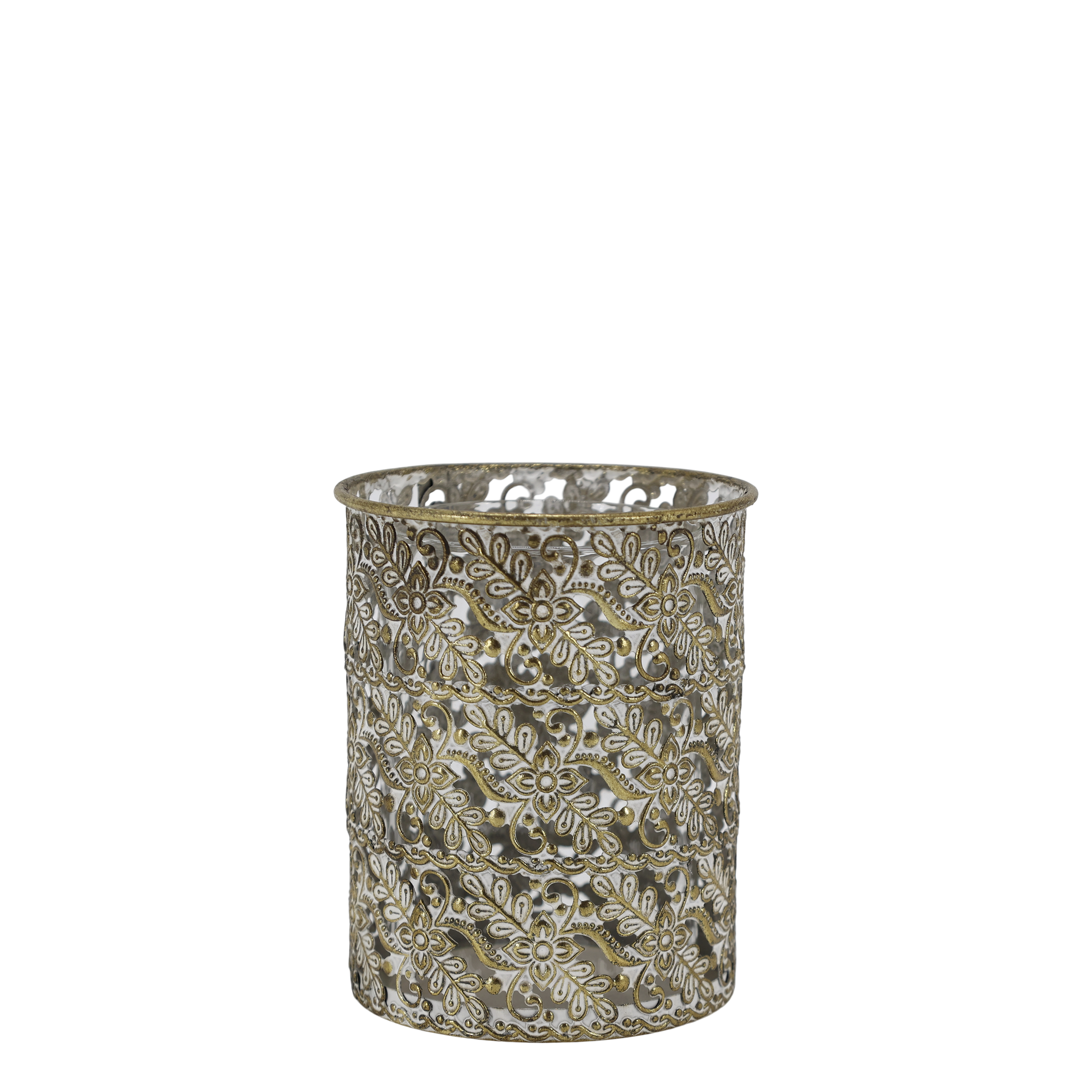 Vire Windlicht mit Muster aus Metall und Glas, 14 cm hoch
