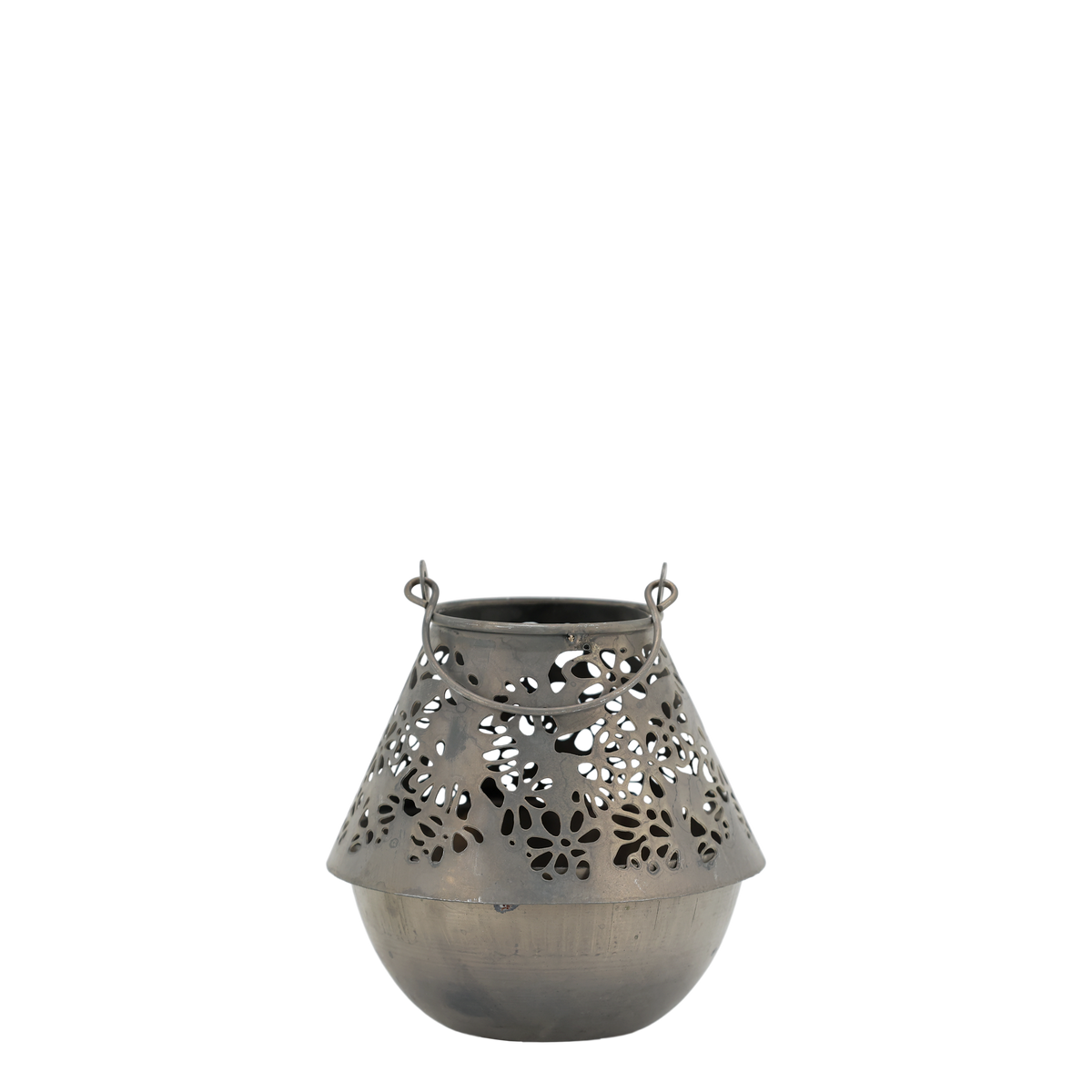 Teelichthalter Ampel mit Blumenmuster, antique zink, 11 cm
