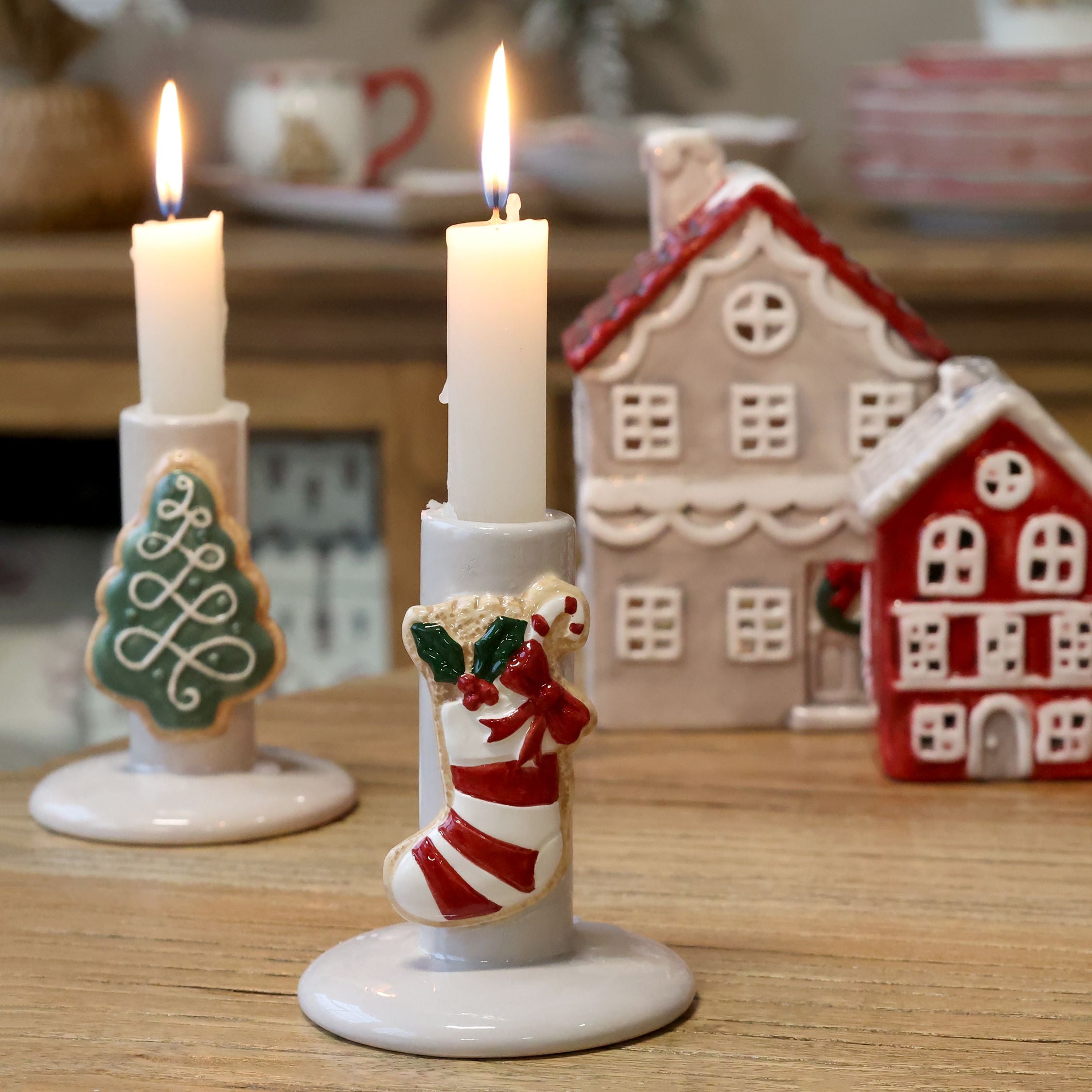Kerzenständer mit Weihnachtsstrumpf, creme, Dolomit