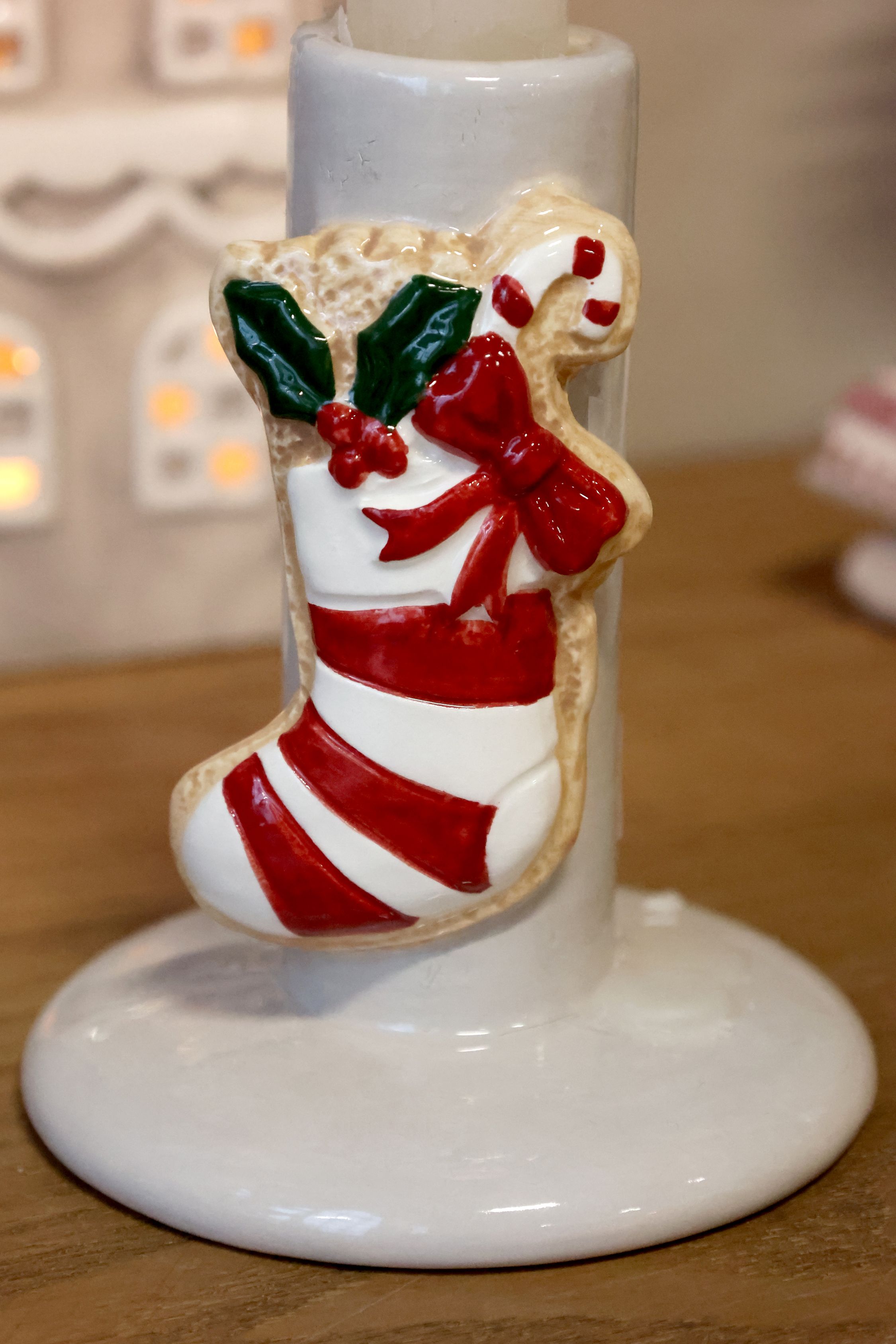 Kerzenständer mit Weihnachtsstrumpf, creme, Dolomit