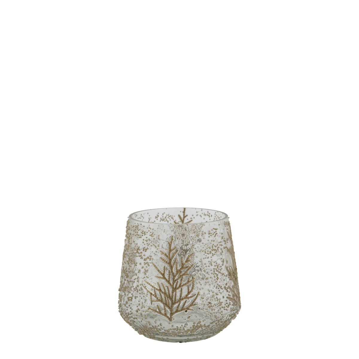 Windlicht aus Glas mit Zweig, 10 cm hoch, klar