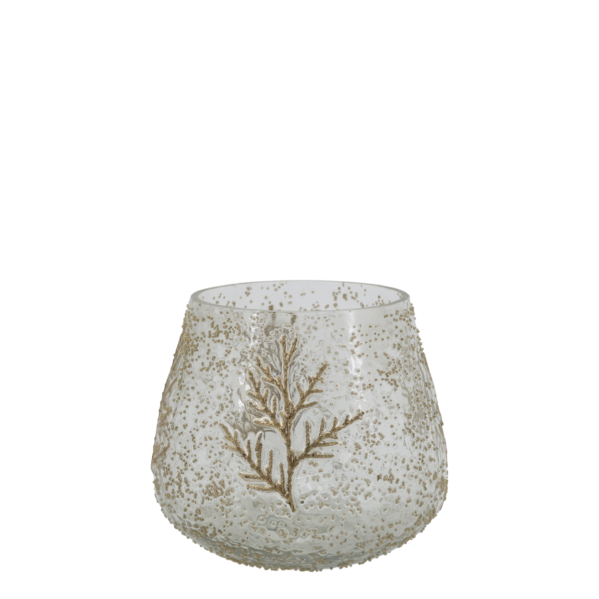 Windlicht Glas mit getrockneten Zweigen, 14 cm hoch