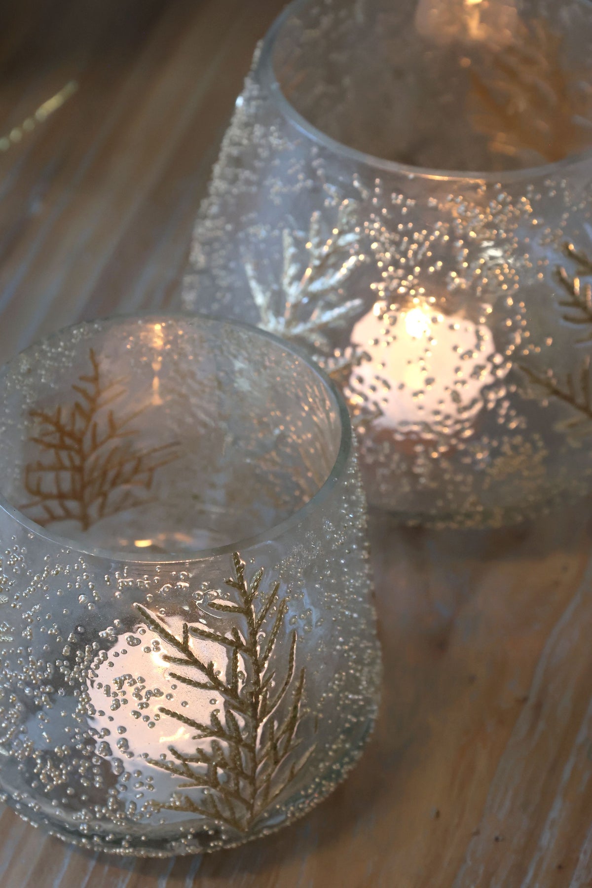 Windlicht Glas mit getrockneten Zweigen, 14 cm hoch