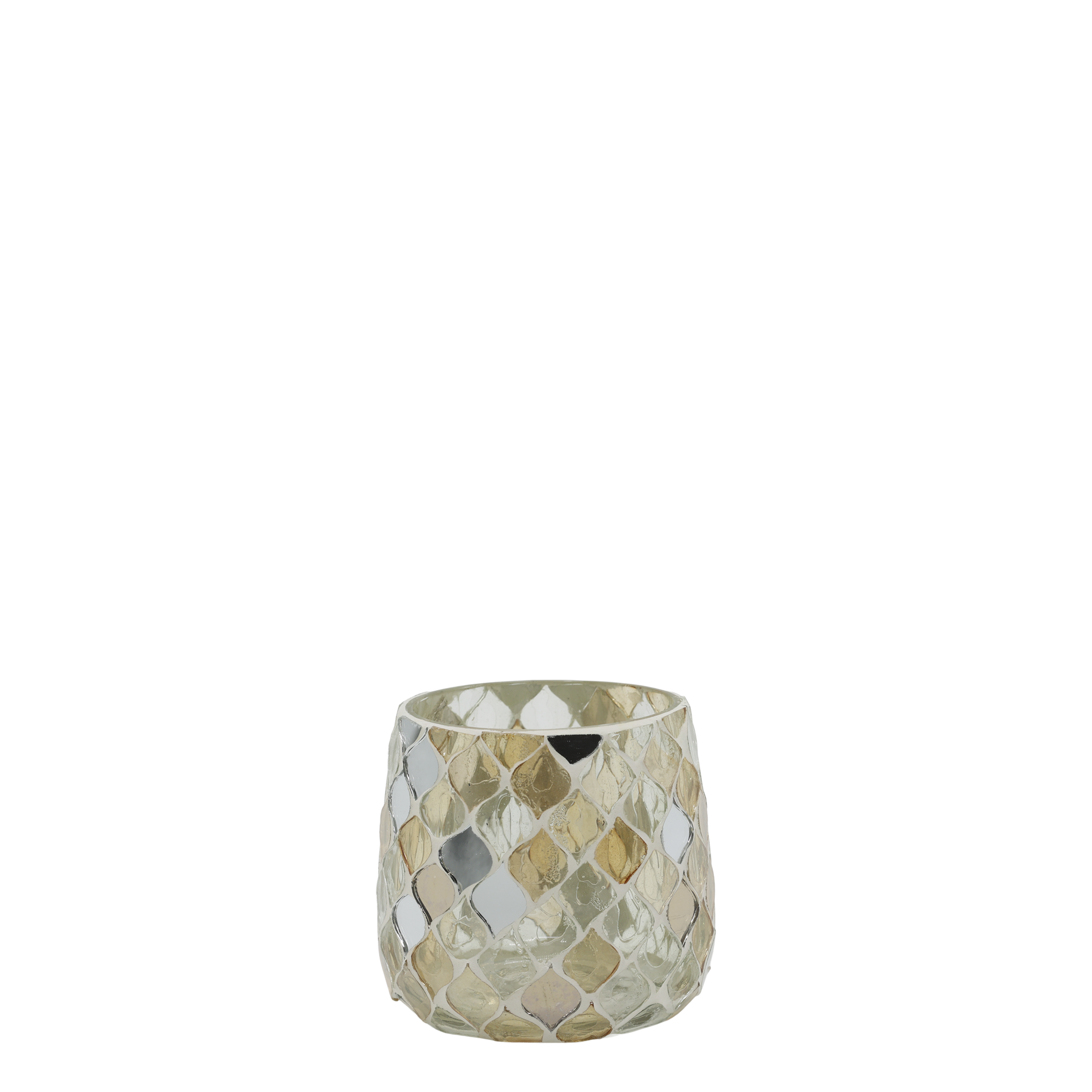 Windlicht Mosaik aus Glas, champagner, 8 cm hoch