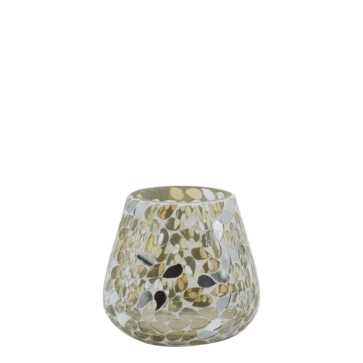 Windlicht Mosaik aus Glas, champagner, 12 cm hoch