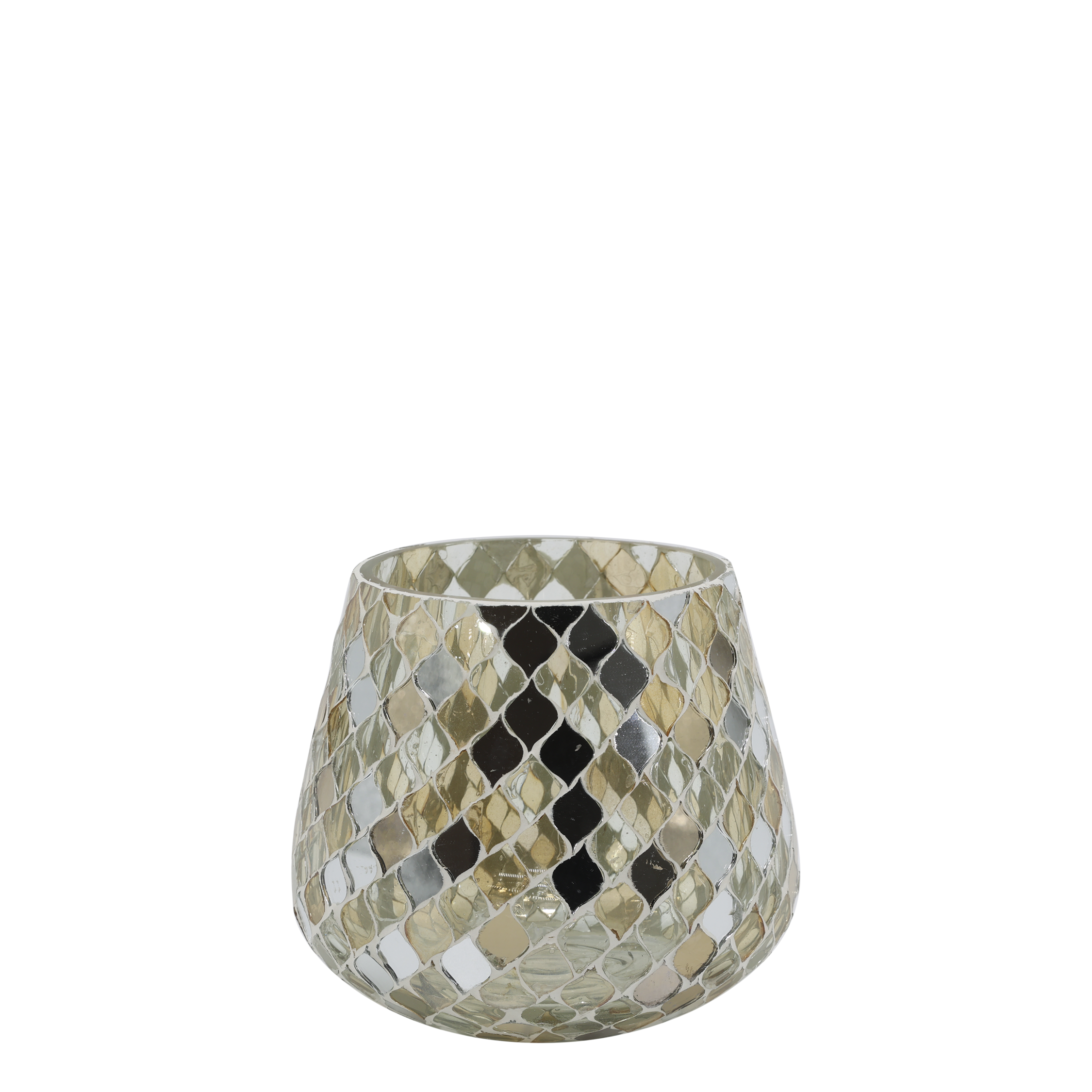 Windlicht Mosaik aus Glas, champagner, 13 cm hoch