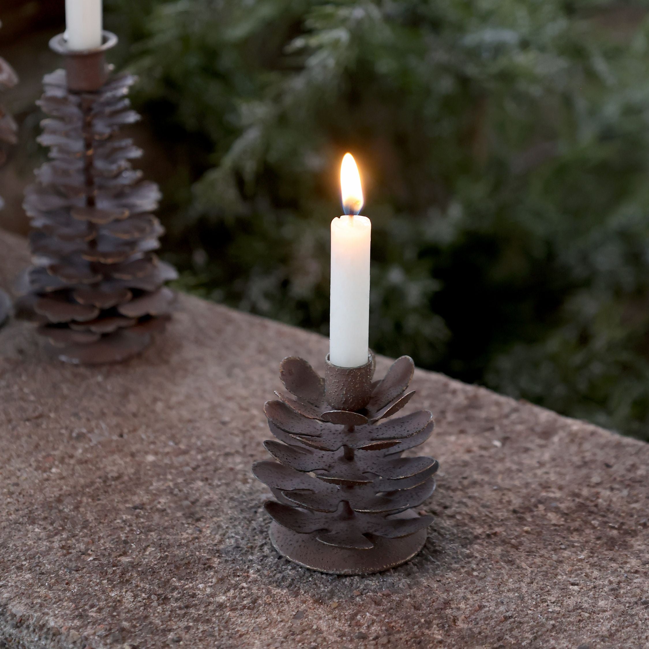 Kerzenständer Zapfen für Spitzkerzen, Eisen, Antique Mokka