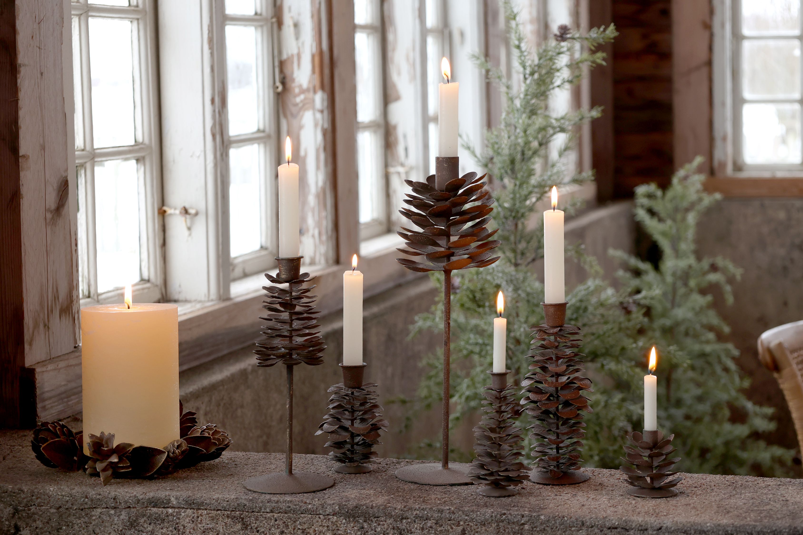 Kerzenständer Zapfen für Spitzkerzen, Eisen, Antique Mokka