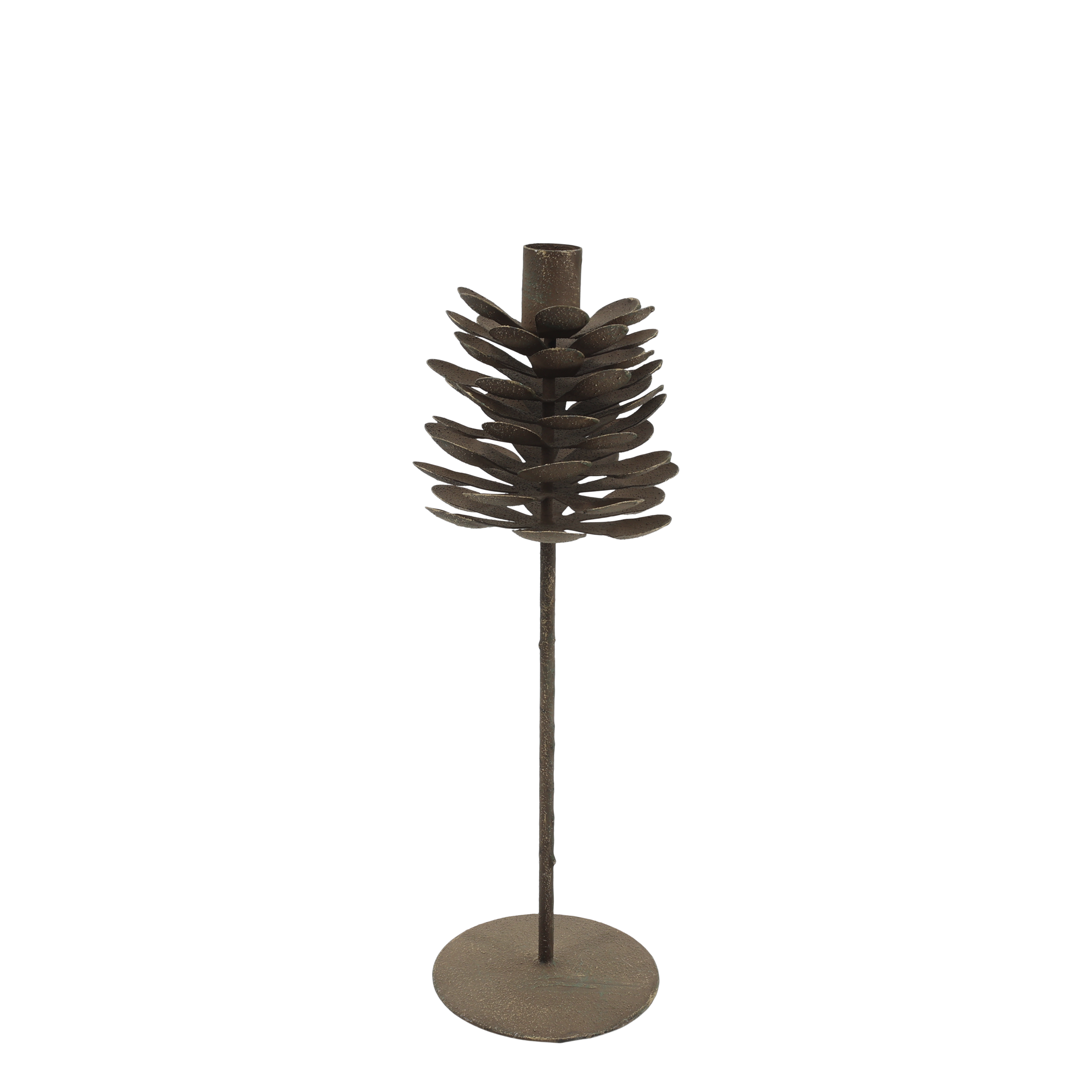 Kerzenständer Zapfen aus Eisen, 33 cm hoch, antique mokka