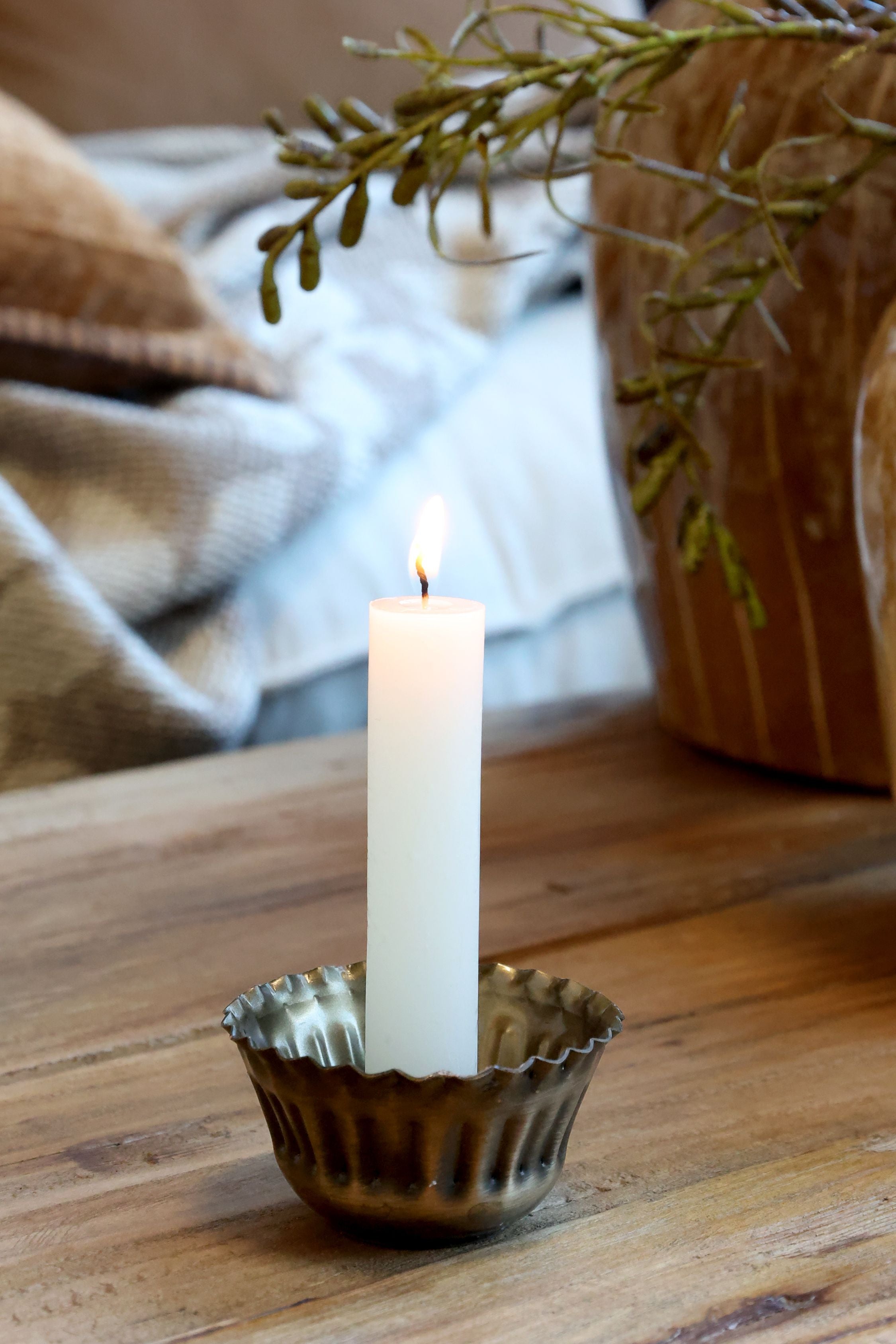 Kerzenständer mit Rillen, antik messing, für Stabkerzen