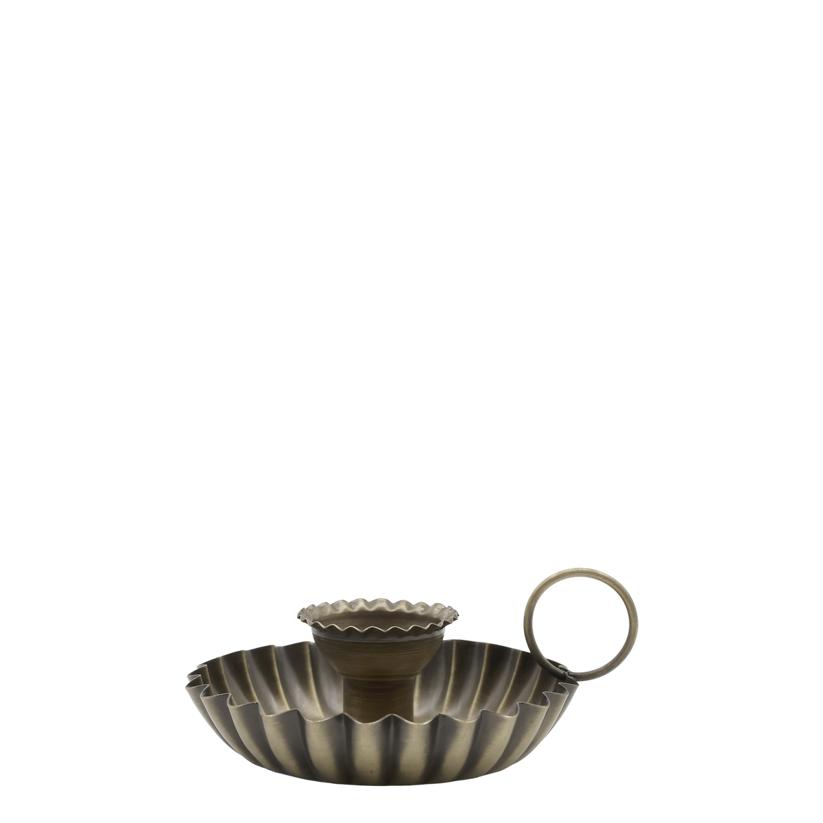 Kammerleuchter mit Rillen, antique messing, 13 cm