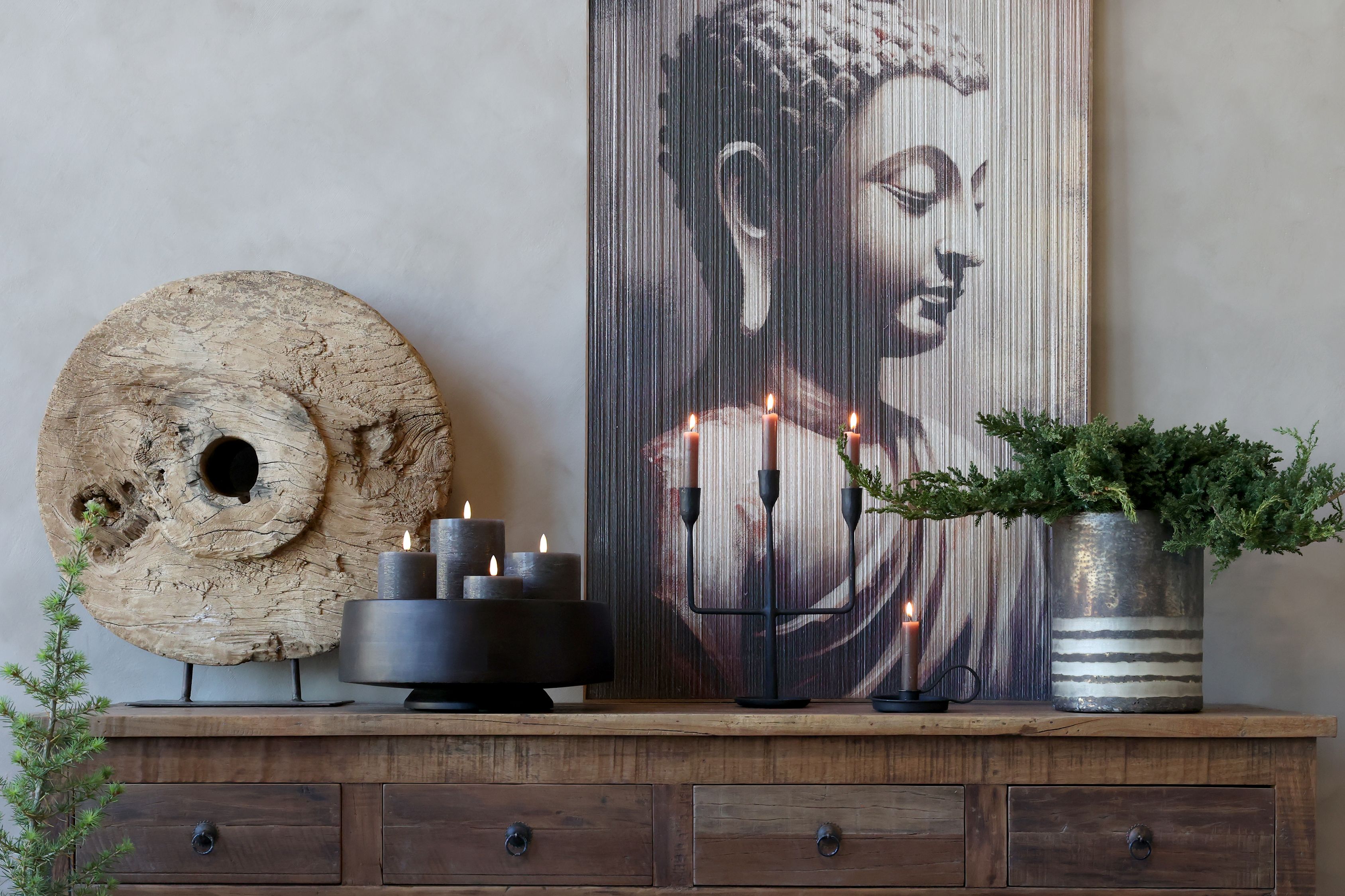 Kerzenständer mit 3 Haltern, Eisen, antik schwarz, 32 cm