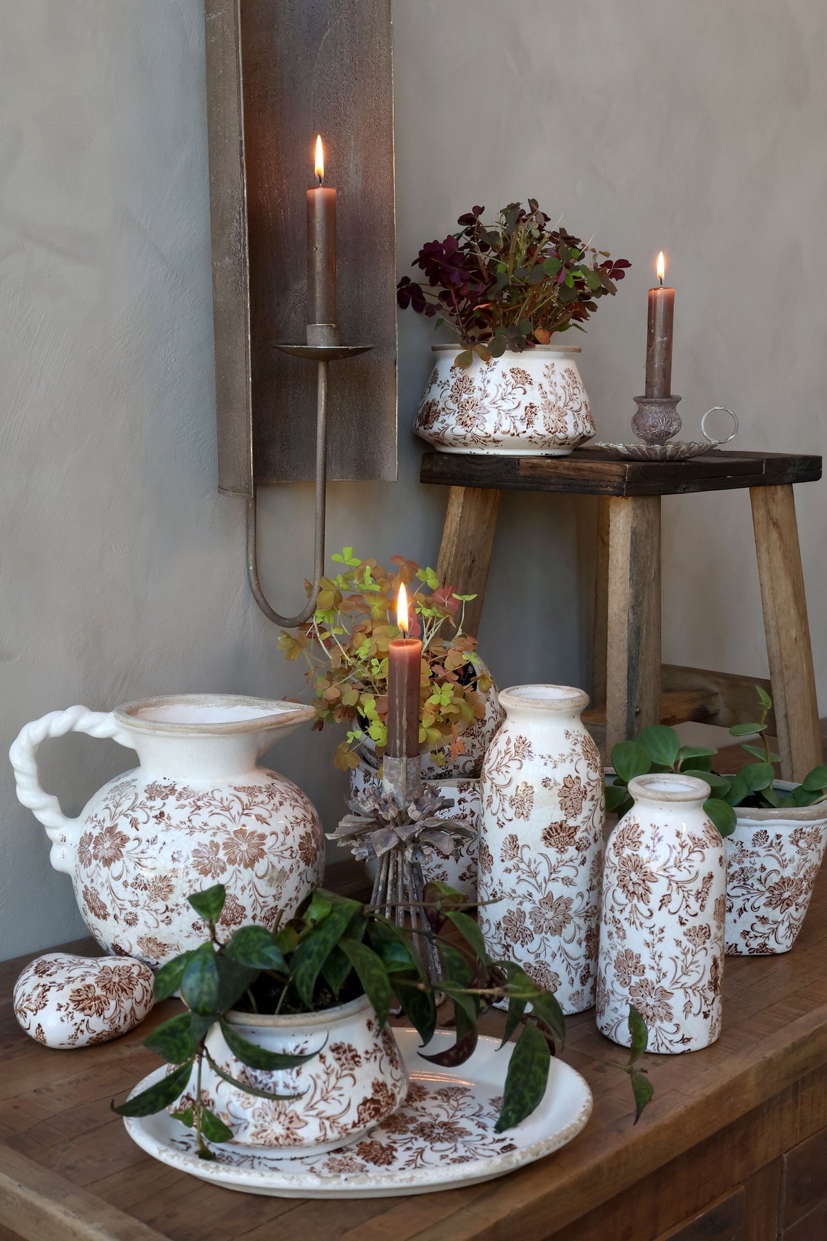 Kerzenständer mit Blumen-Dekor, Eisen, Antique Mokka, 16 cm