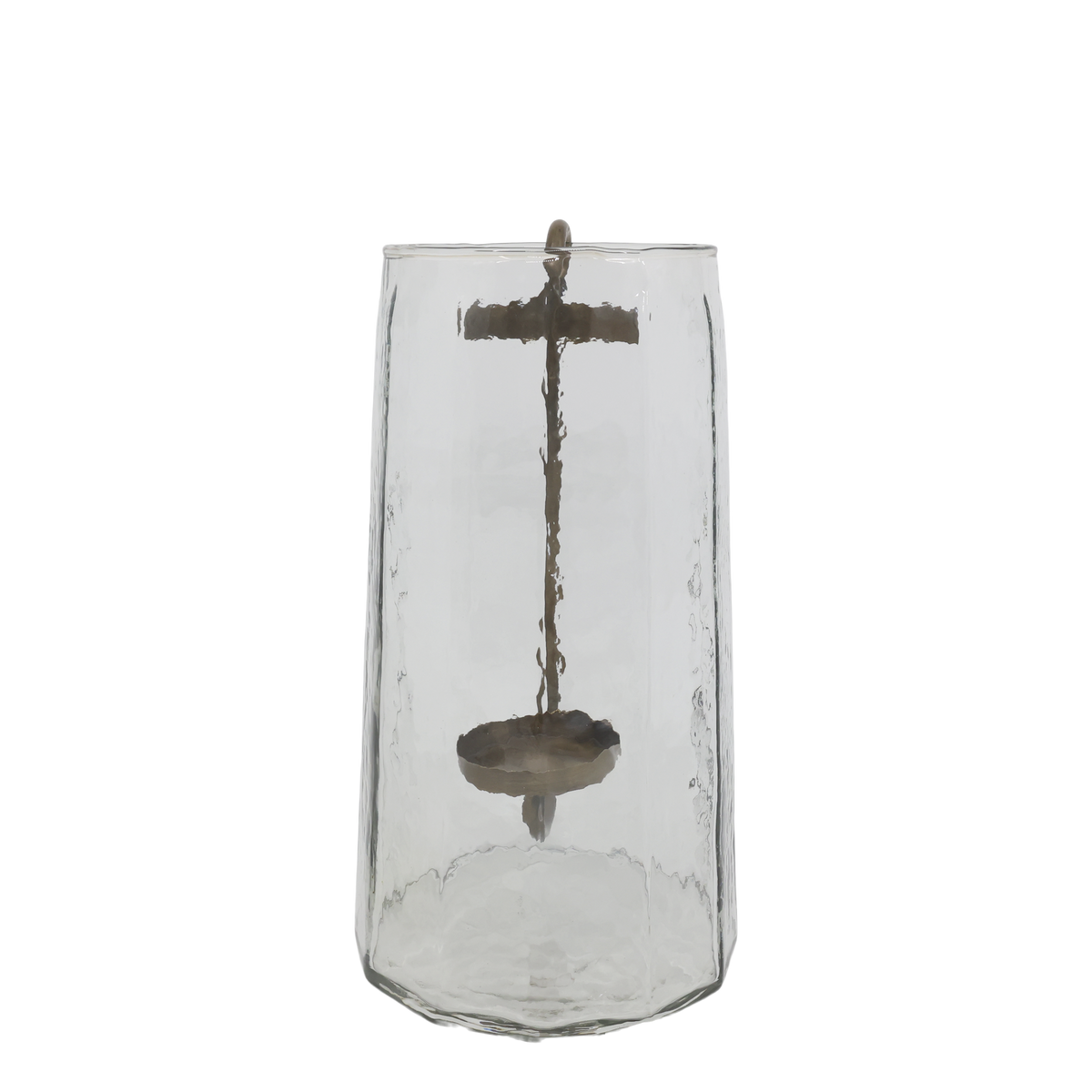 Windlicht aus Glas, 36 cm hoch, mit Kerzenhalter