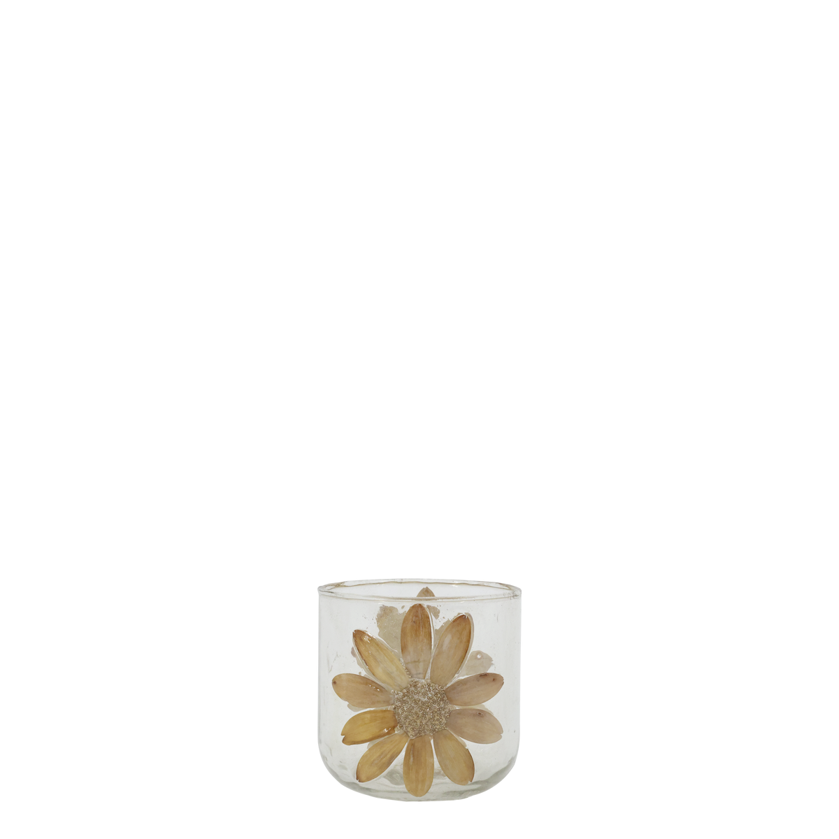 Windlicht Deko mit getrockneten Blumen, Glas 8 cm