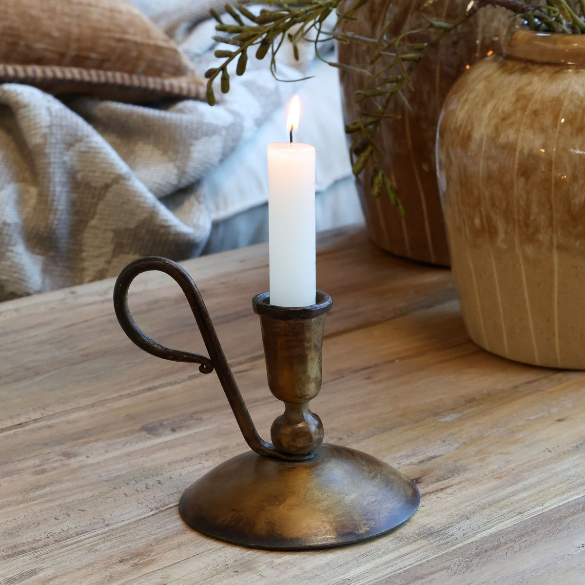 Kammerleuchter antique messing für Stabkerzen