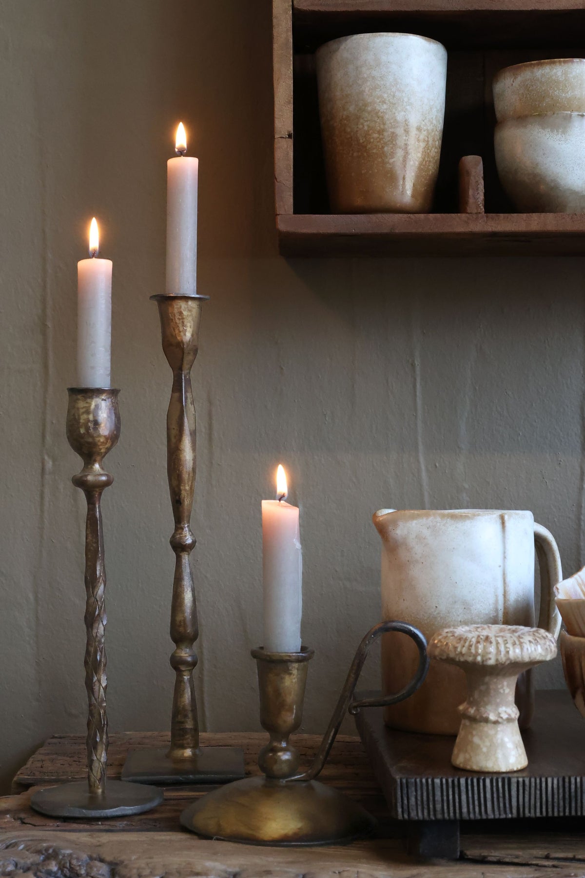 Kammerleuchter antique messing für Stabkerzen