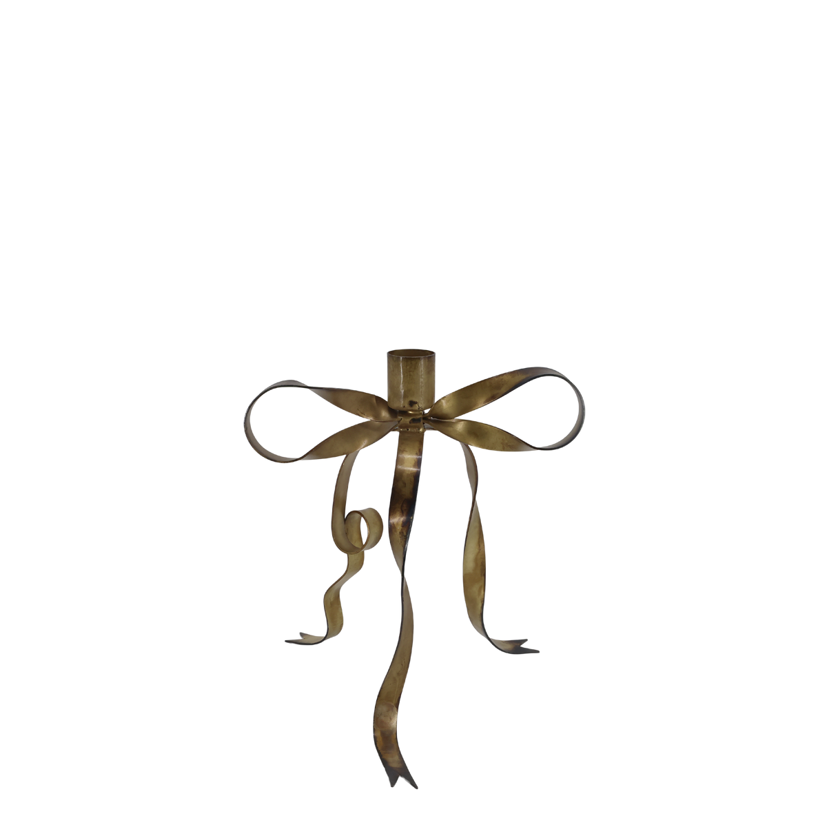 Kerzenständer mit Schleife, Antique Messing, 20 cm hoch