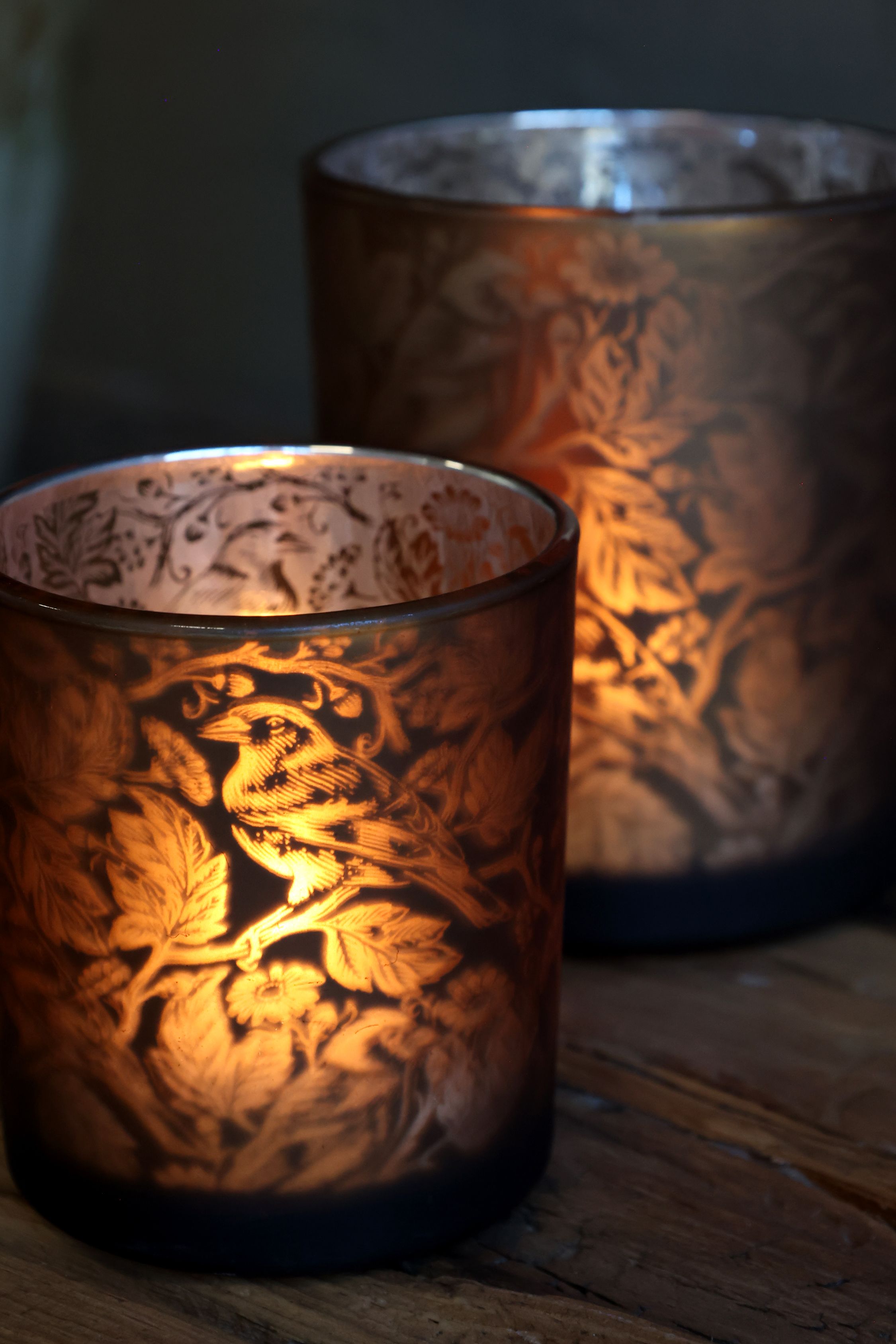 Windlicht aus Glas mit Muster, messingfarben, 10 cm hoch