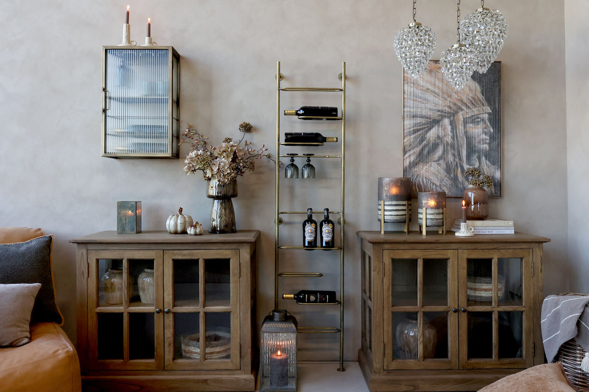 Windlicht auf Fuß Glas und Metall 31 cm hoch Antique Coffee