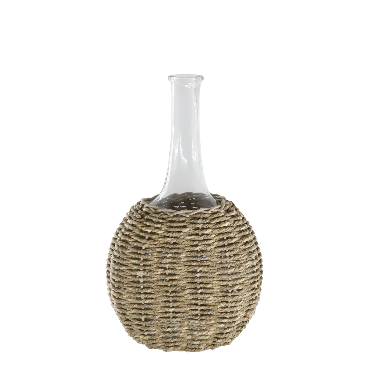 Flasche mit geflochtenem Boden aus Glas und Jute, 35 cm hoch