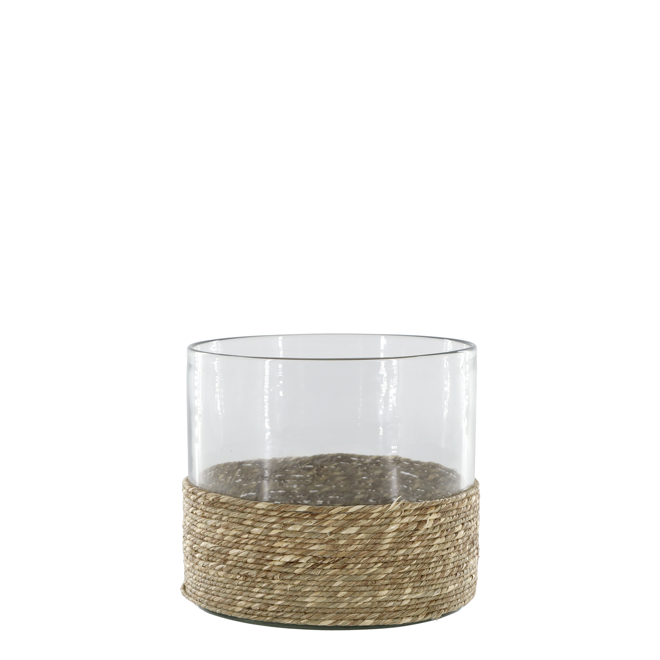 Windlicht aus Glas mit Jute-Boden, 17 cm hoch