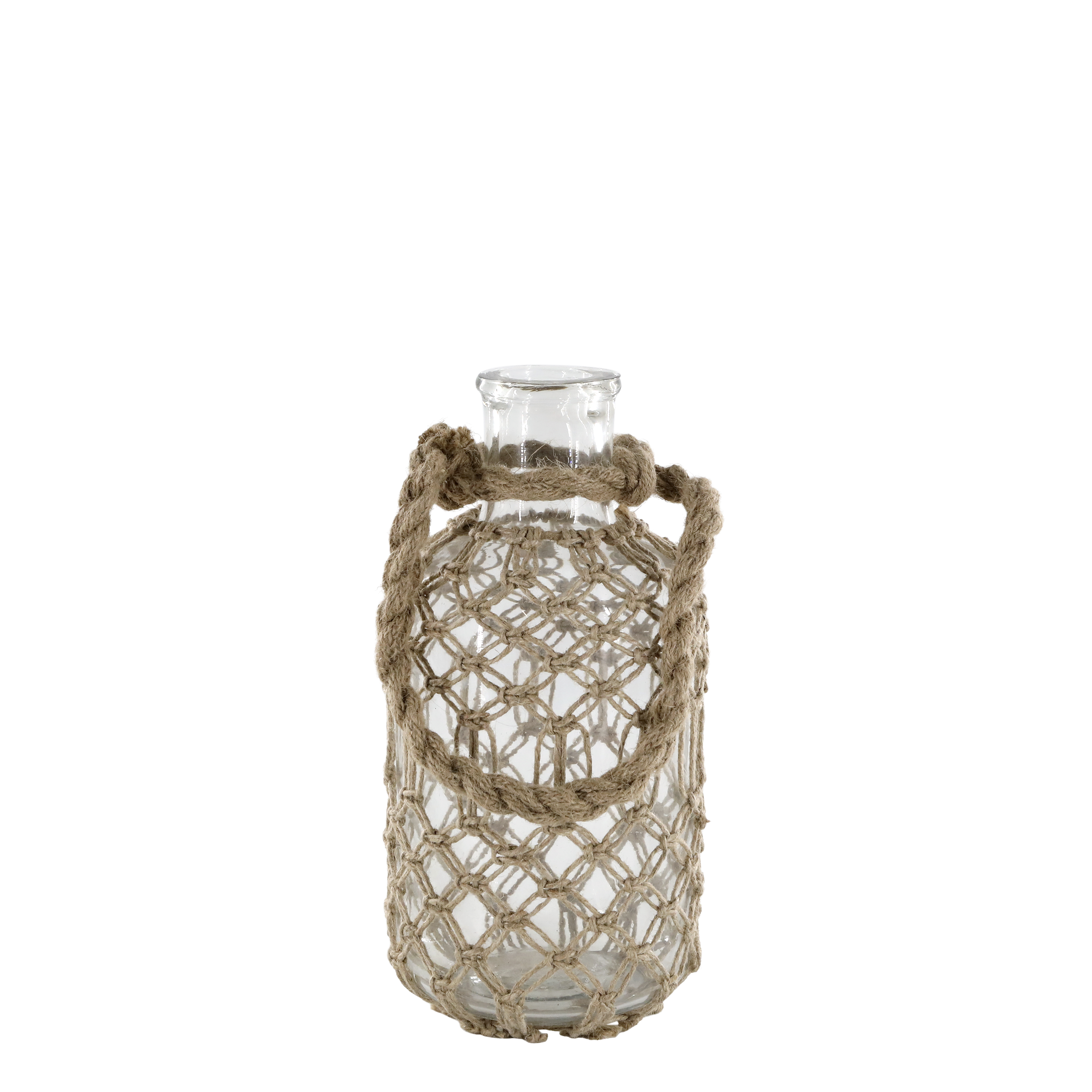 Flasche mit Jutegeflecht und Henkel, 27 cm hoch