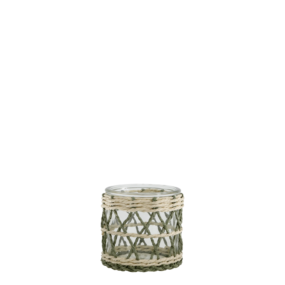 Windlicht aus Glas mit geflochtener Schnur, 8 cm hoch