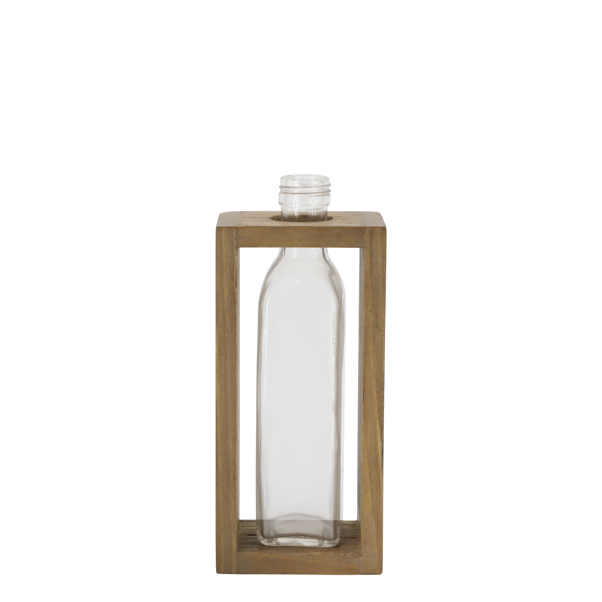 Flasche mit Holzhalter aus Glas und Kiefernholz, 22,5 cm