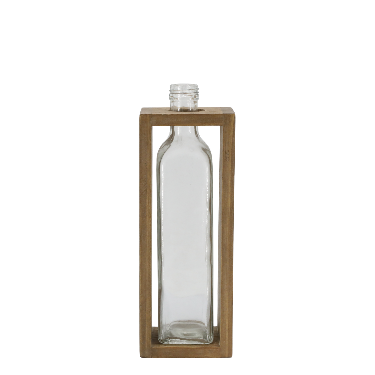 Flasche mit Holzhalter aus Glas und Kiefernholz, 27,5 cm