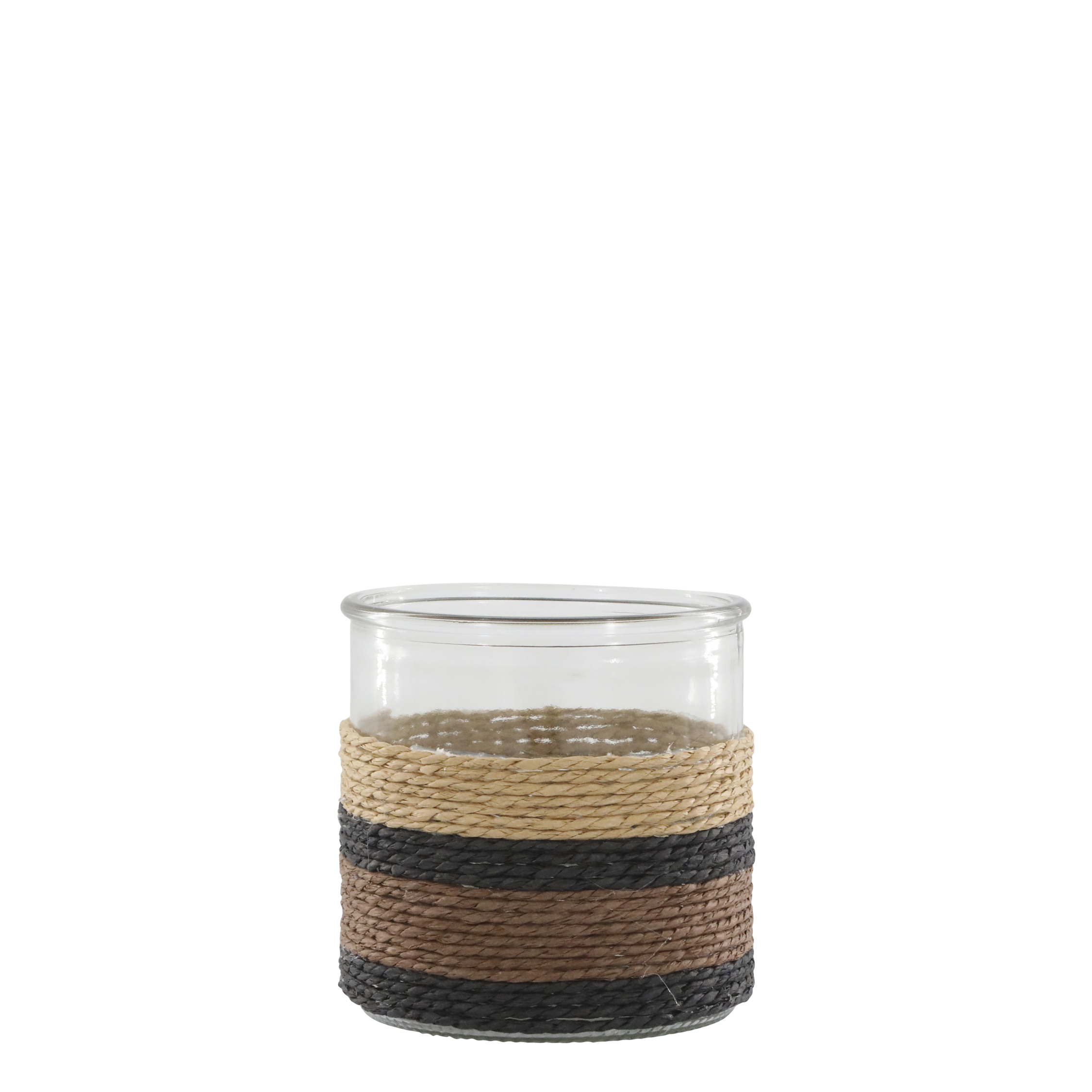 Windlicht aus Glas mit Kordel, mocca/latte, 10 cm