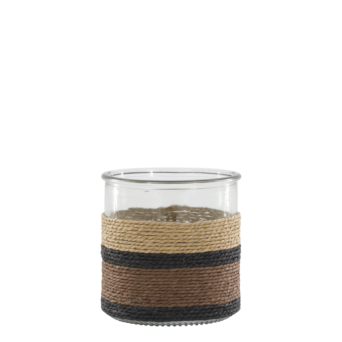 Windlicht aus Glas mit geflochtener Kordel, 12 cm