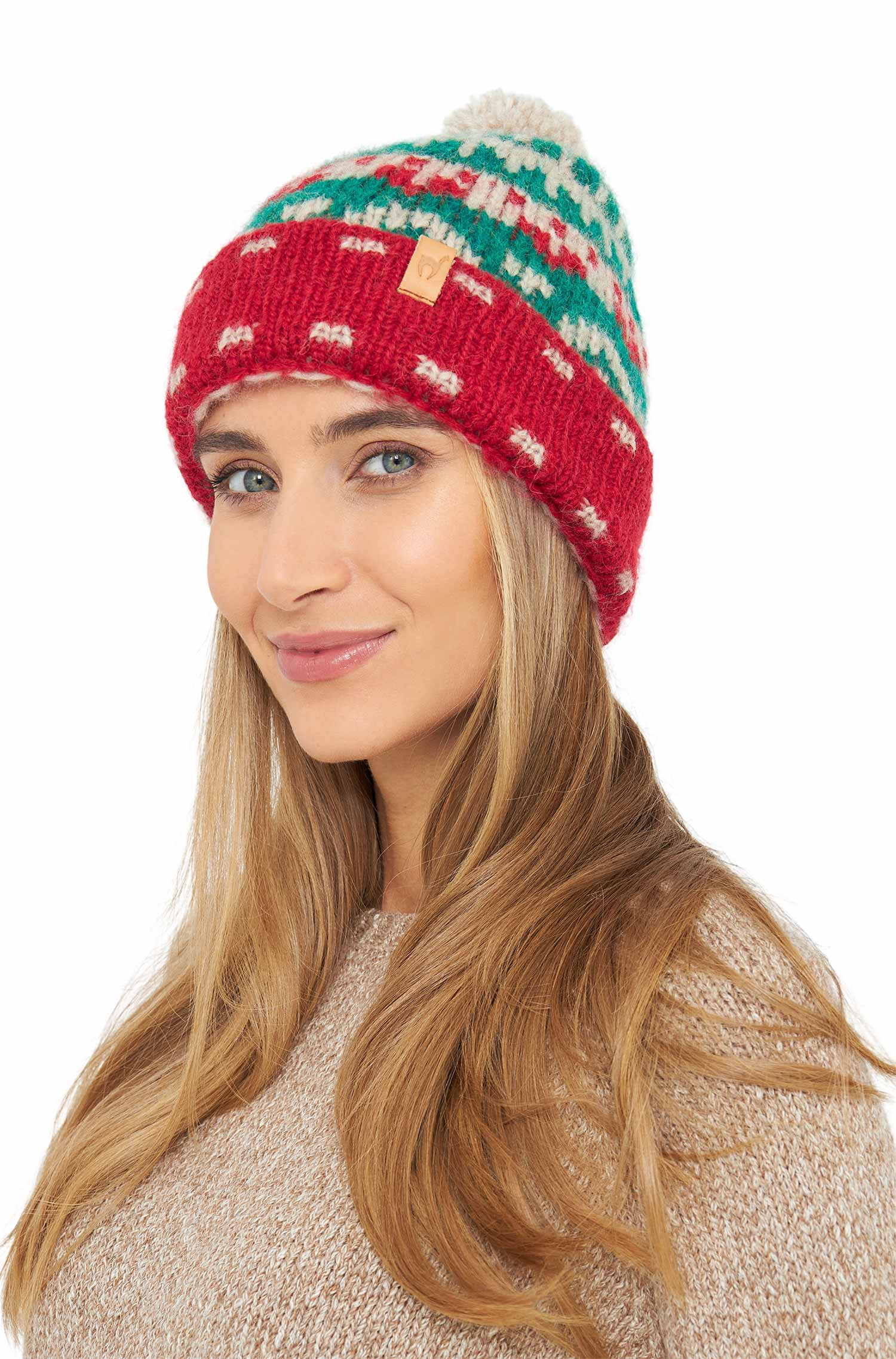 Alpaka Bommel-Mütze NAVIDAD aus Alpaka-Merino-Mix