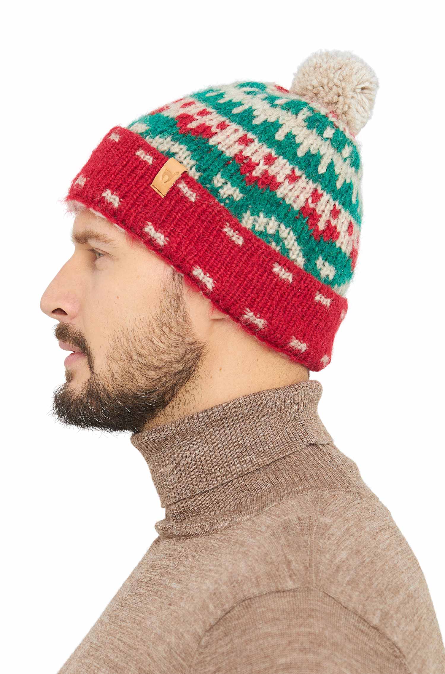 Alpaka Bommel-Mütze NAVIDAD aus Alpaka-Merino-Mix