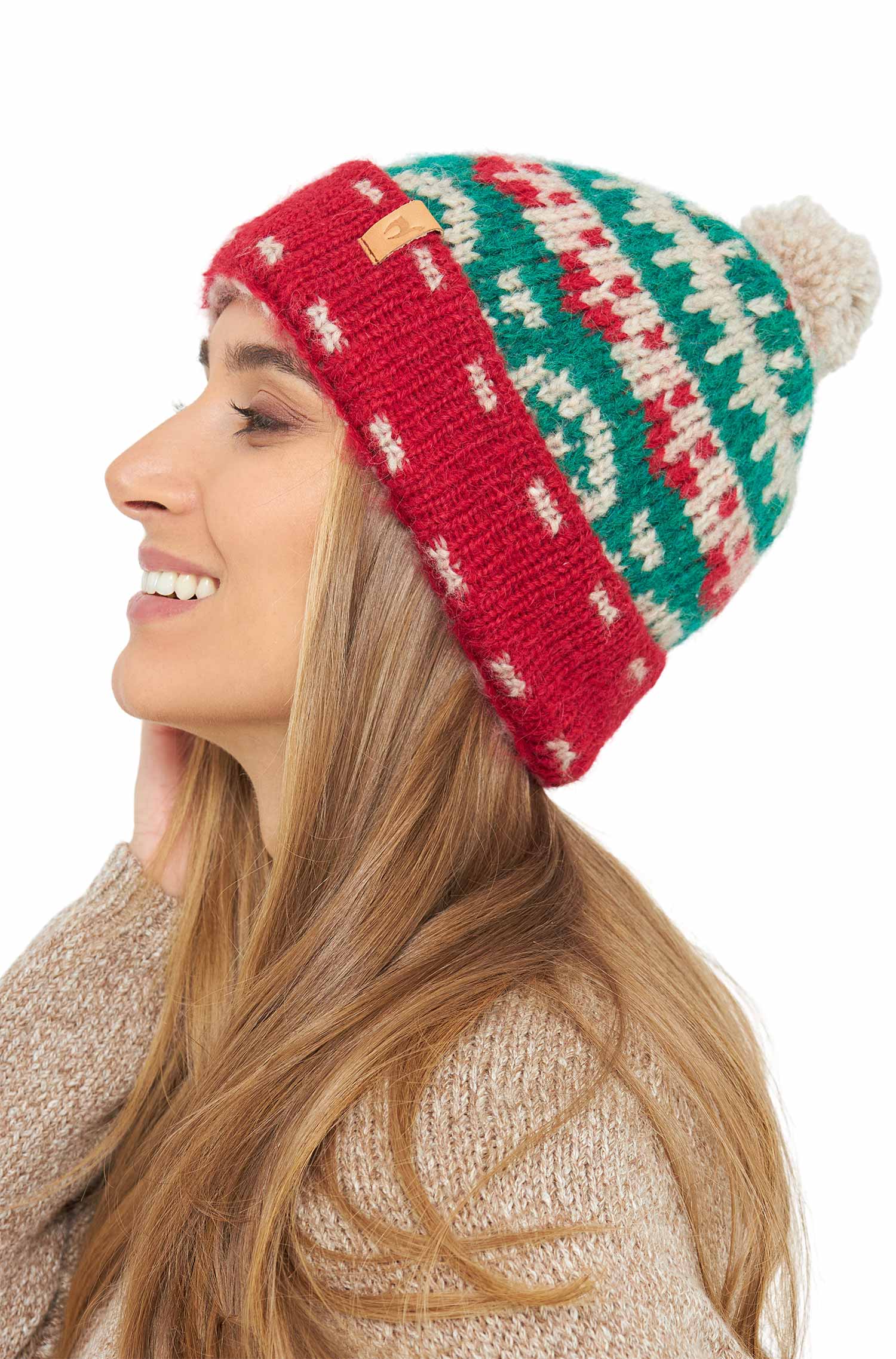 Alpaka Bommel-Mütze NAVIDAD aus Alpaka-Merino-Mix
