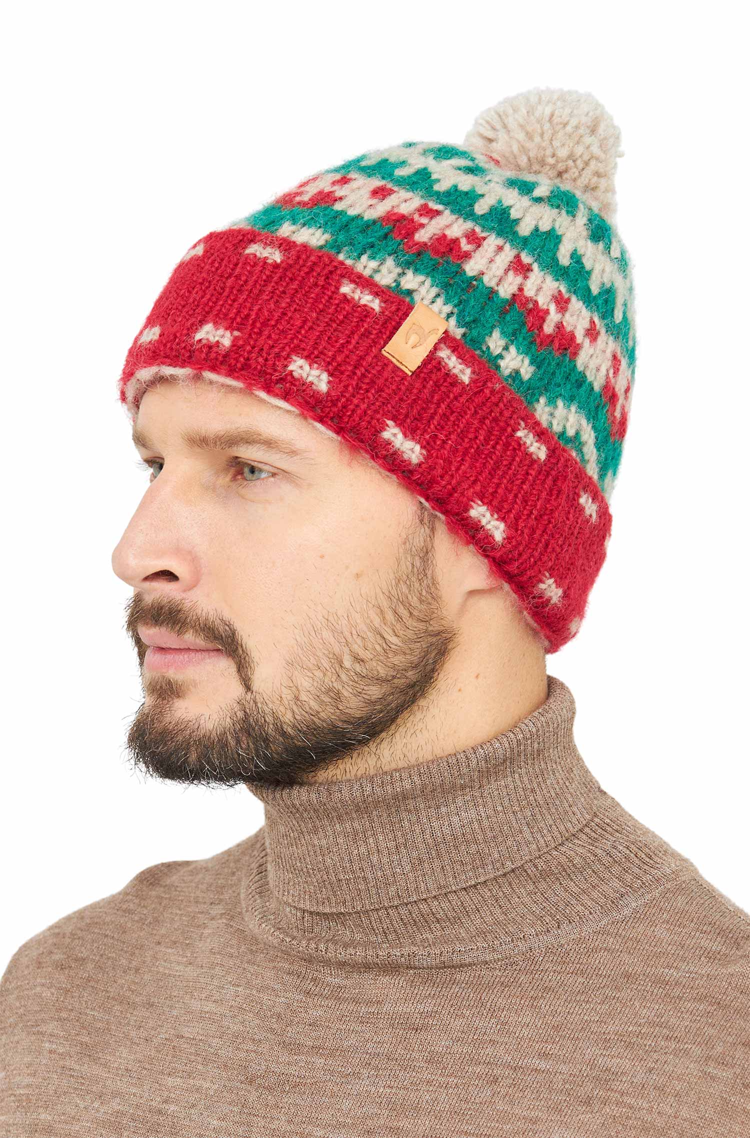 Alpaka Bommel-Mütze NAVIDAD aus Alpaka-Merino-Mix
