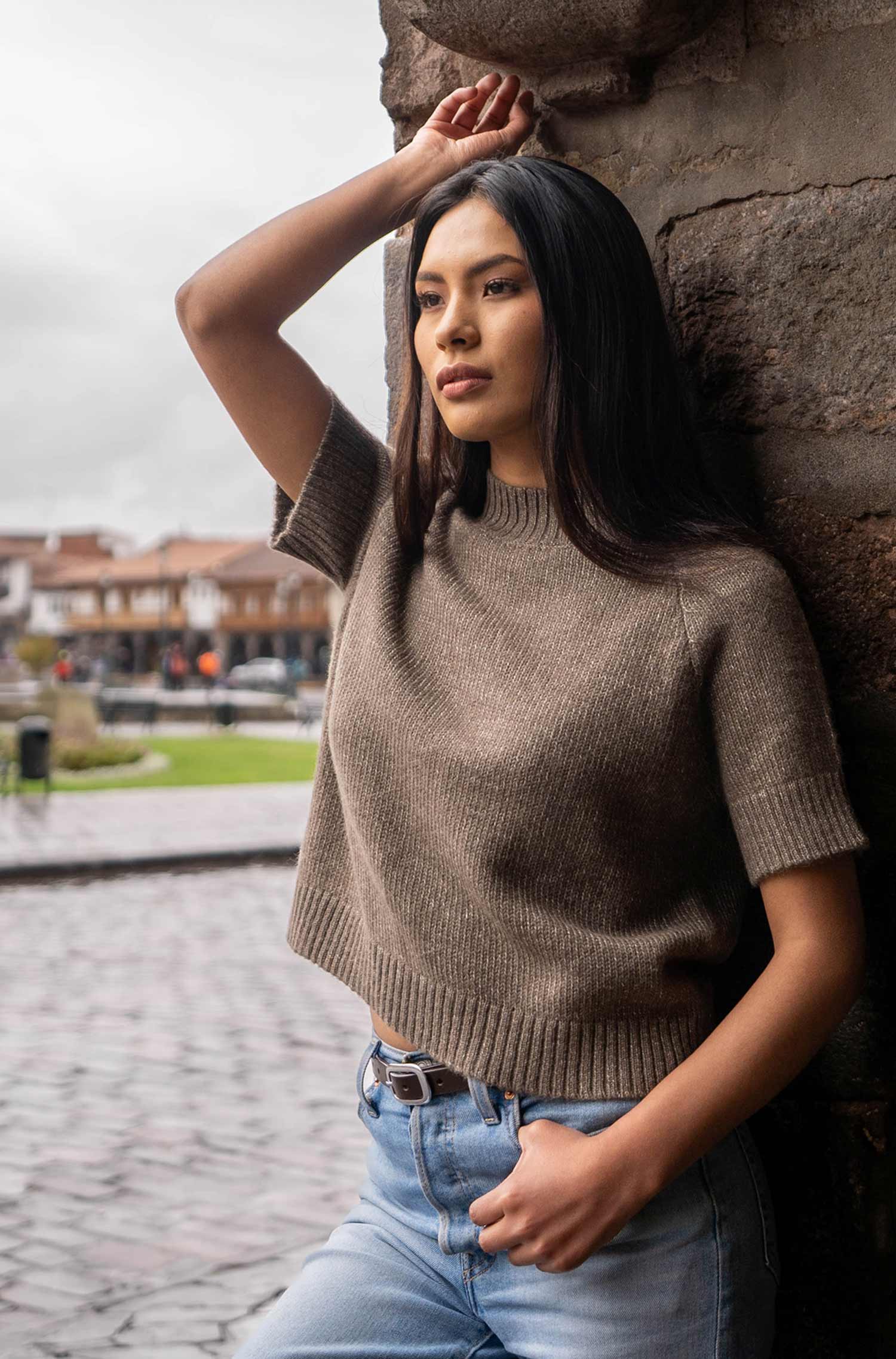 Alpaka Kurzarm-Pullover PACA aus Baby Alpaka-Merino-Mix