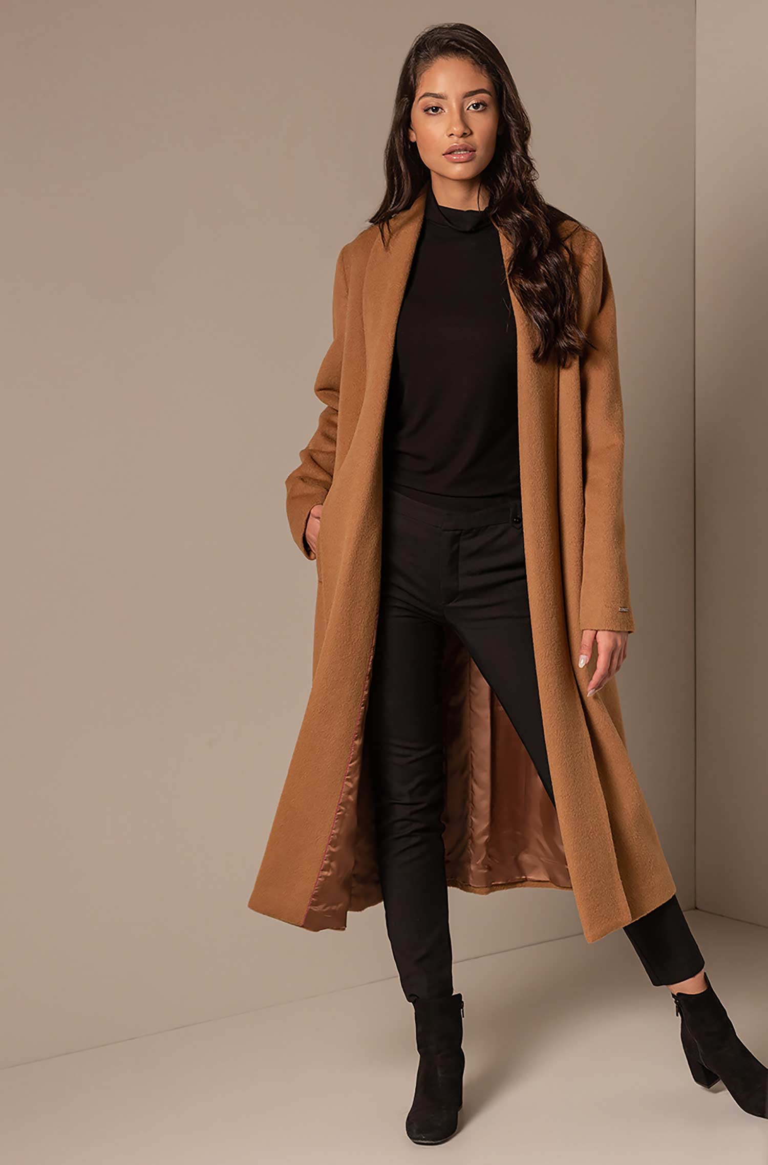 Manteau basique en alpaga en Noir/Paco LONG SWING KUNA Essentials