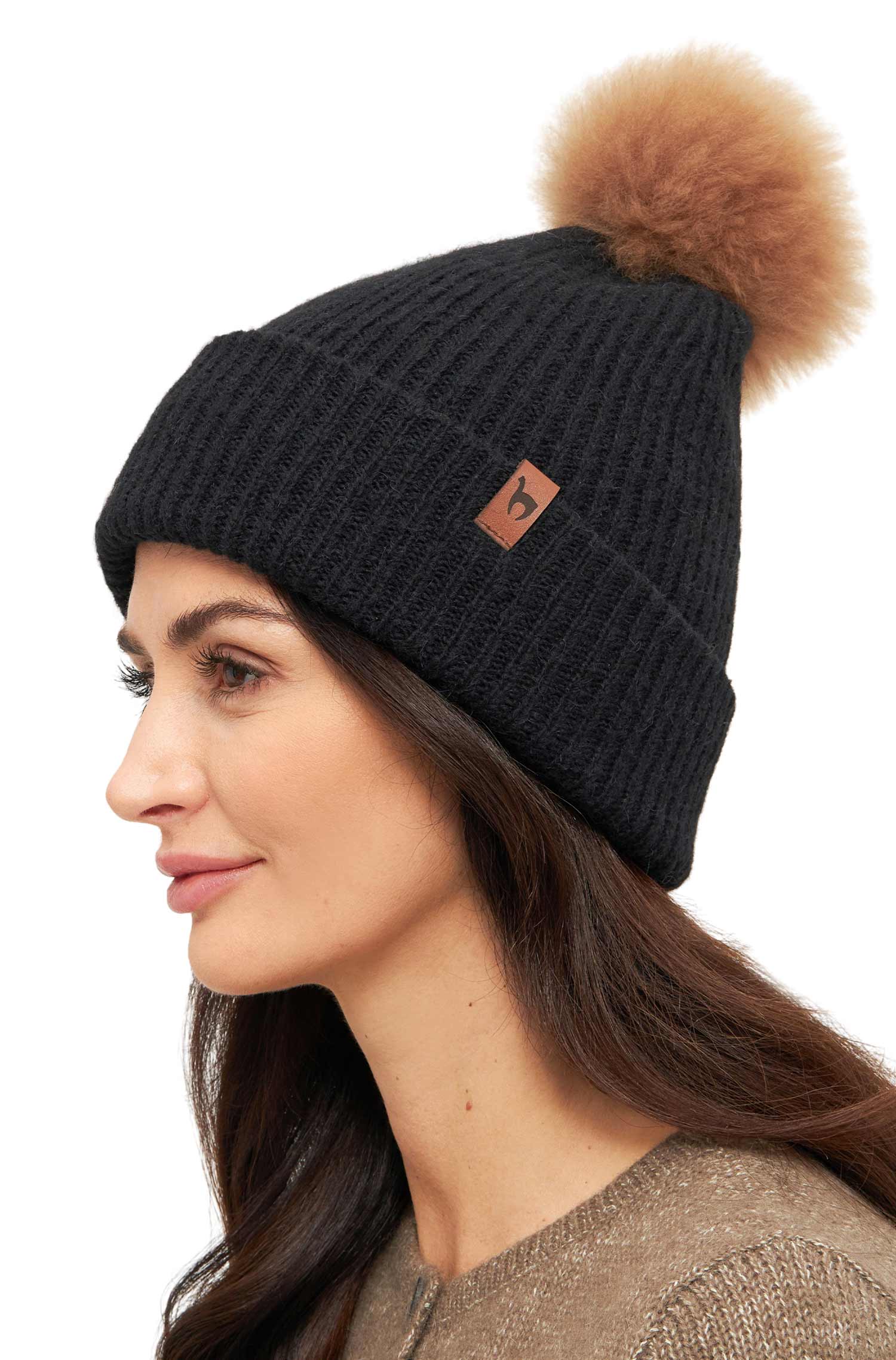 Alpaka Mütze PACA mit Bommel aus Baby Alpaka-Merino-Mix