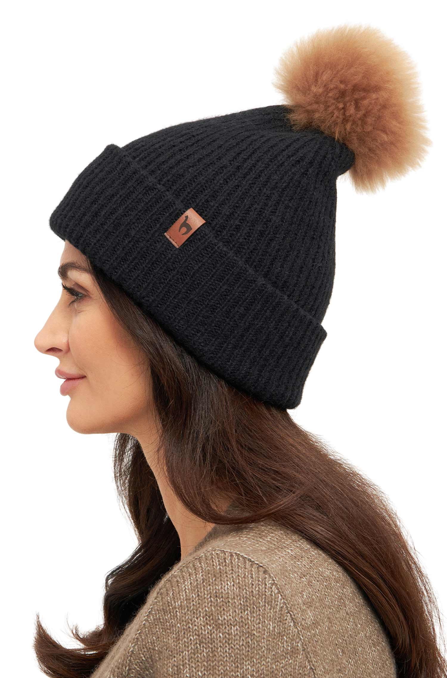 Alpaka Mütze PACA mit Bommel aus Baby Alpaka-Merino-Mix